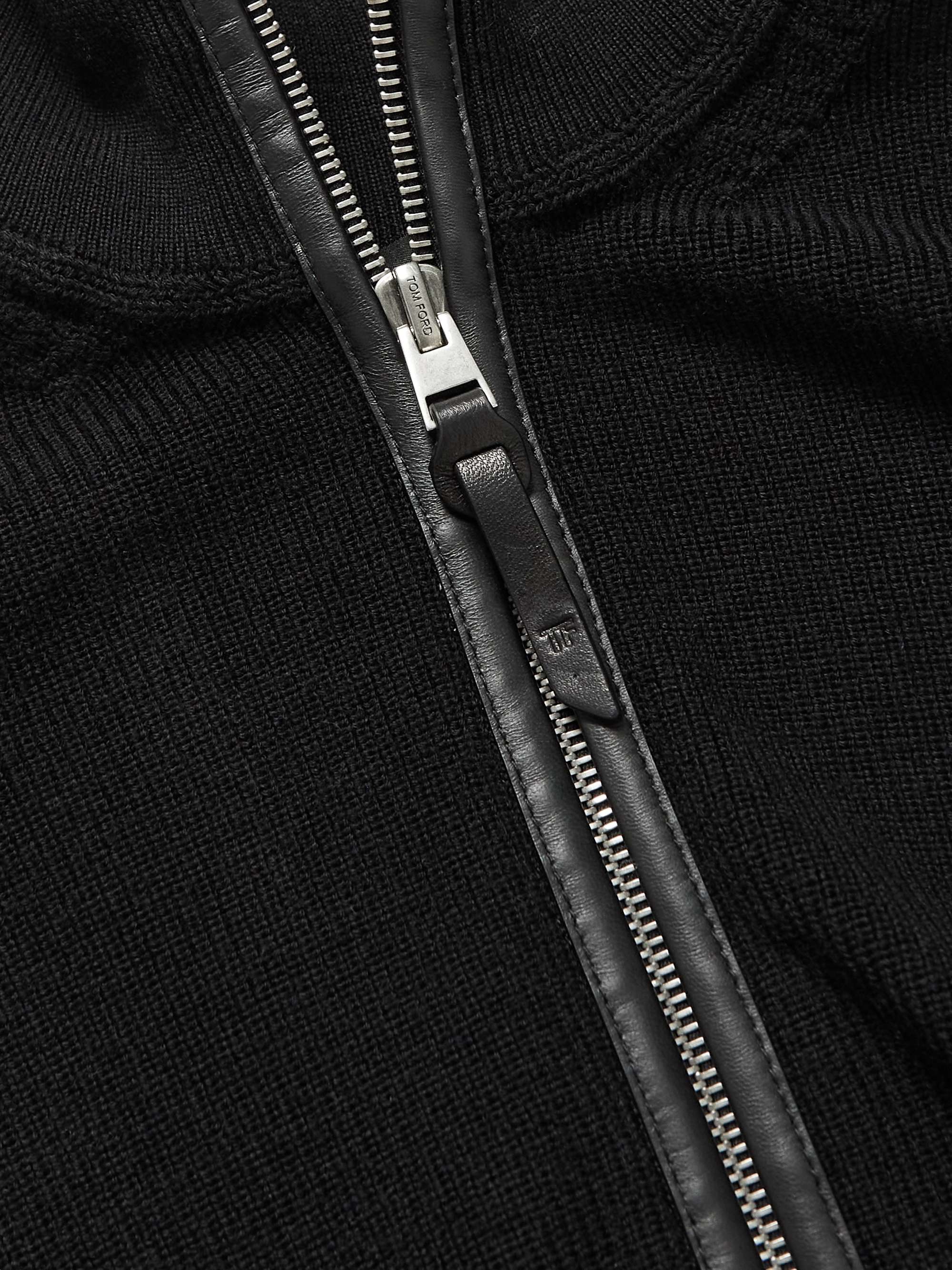 TOM FORD Slim-Fit Leather-Trimmed Wool Zip-Up Cardigan