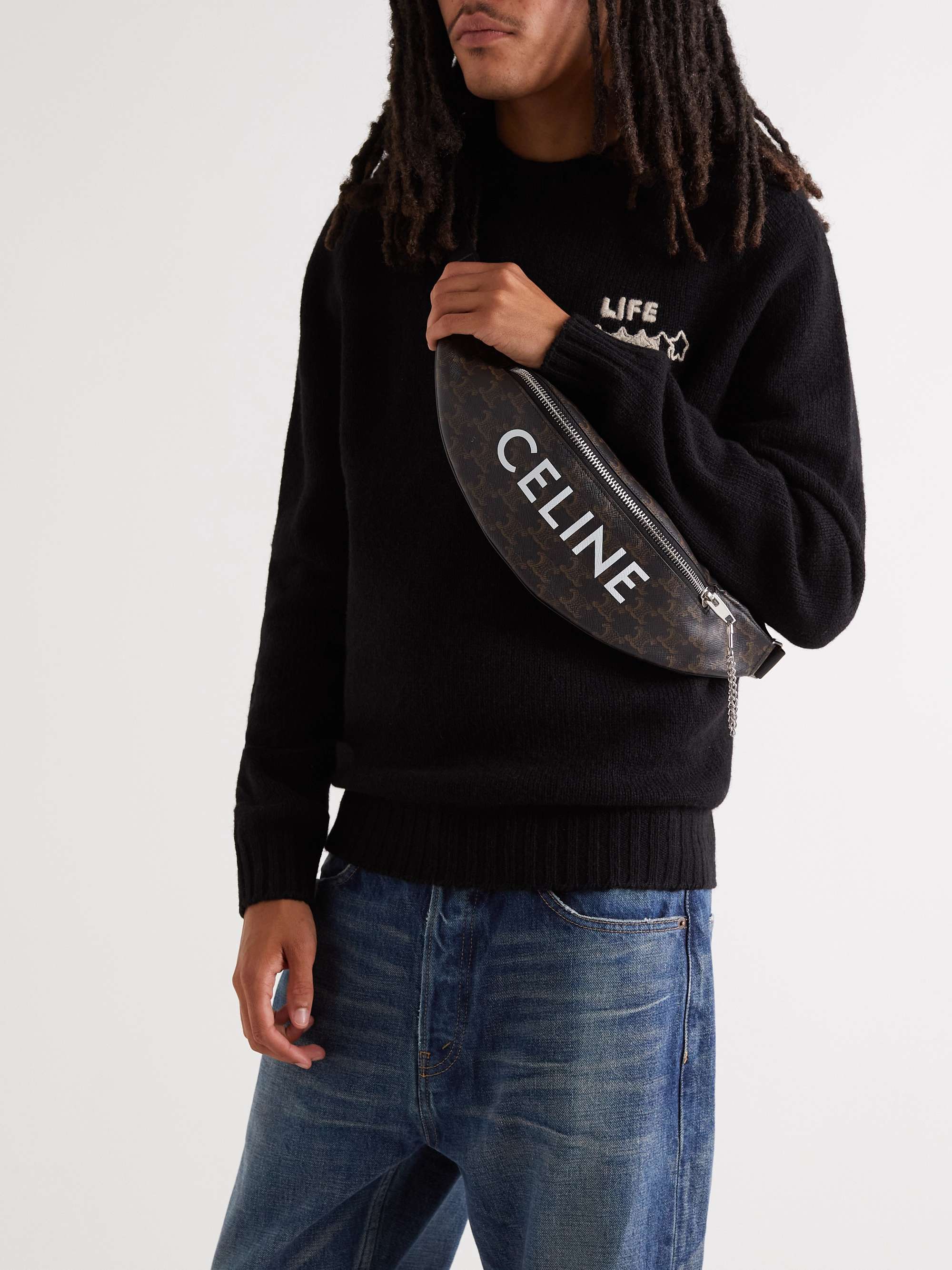 CELINE HOMME Triomphe Logo-Print Coated-Canvas and Nylon Belt Bag