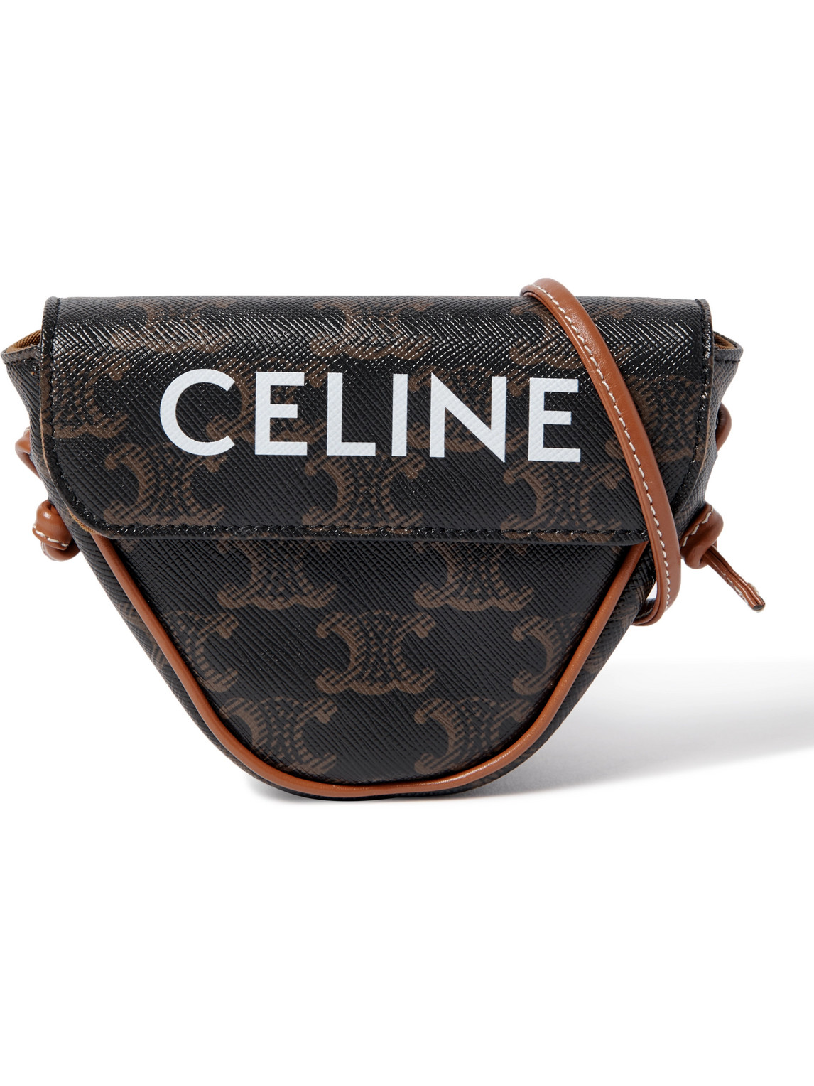 CELINE HOMME Small Triomphe Leather-Trimmed Logo-Print Coated