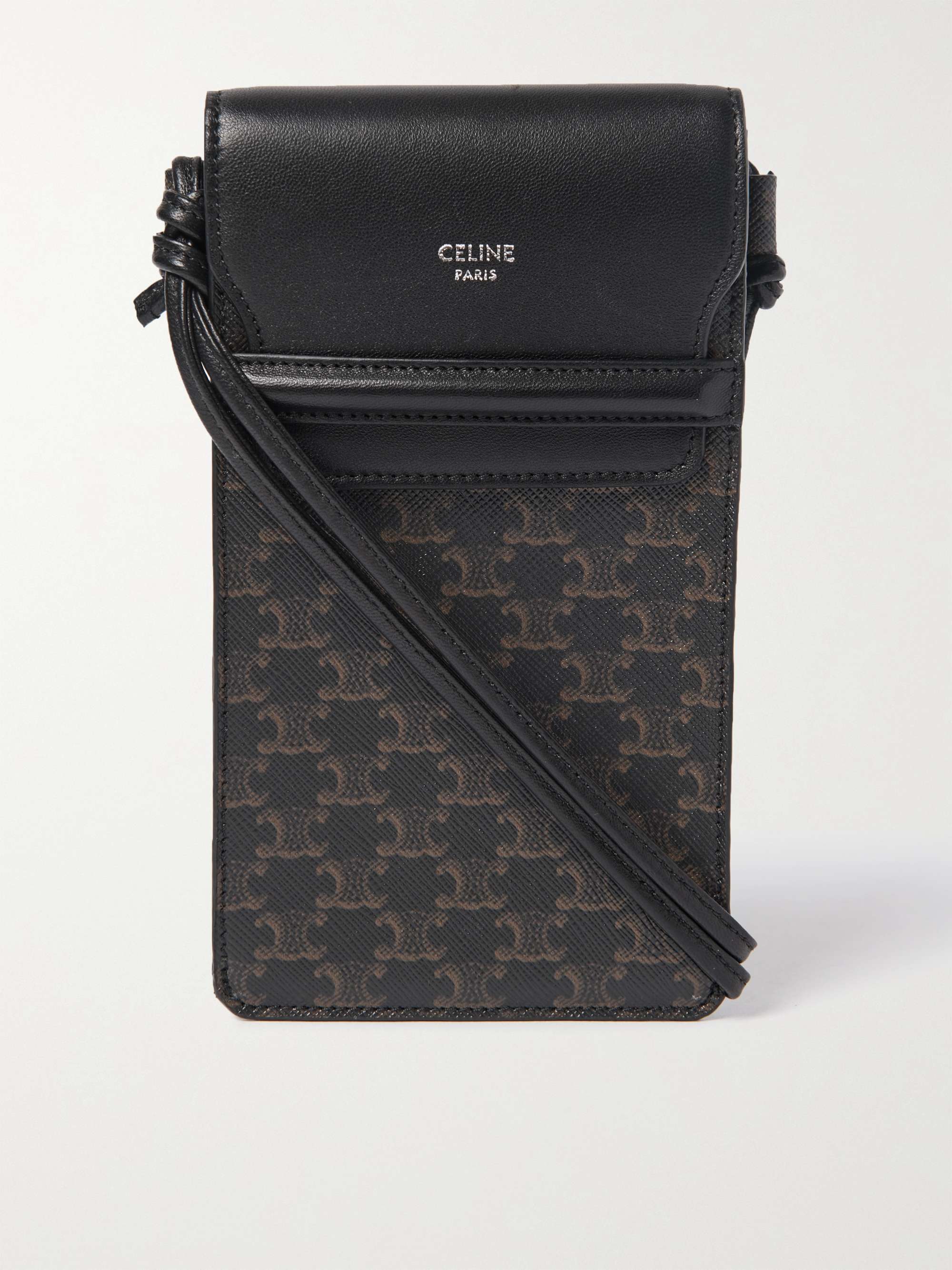 CELINE HOMME Triomphe Leather-Trimmed Logo-Print Coated-Canvas Phone Pouch