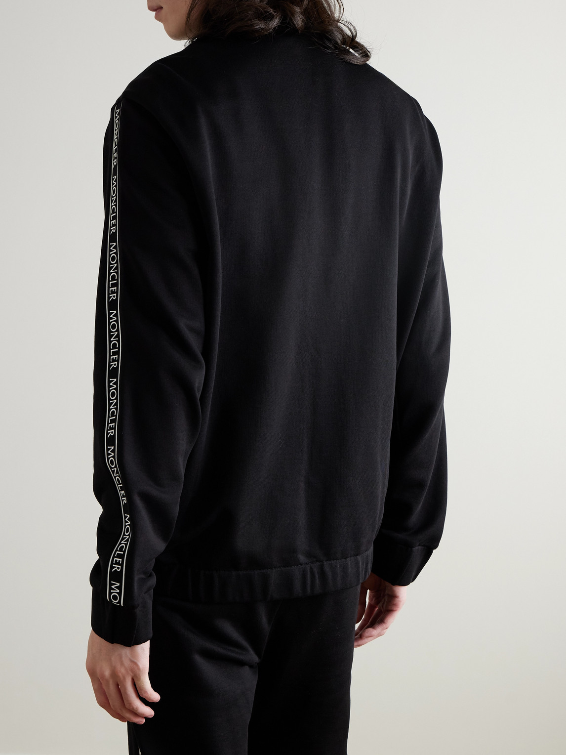 Shop Moncler Logo-appliquéd Cotton-jersey And Shell Track Jacket In Black