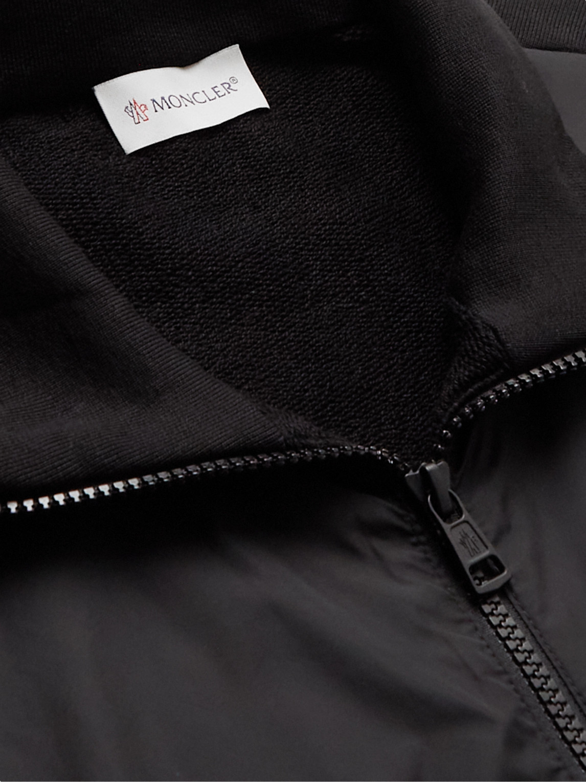 Shop Moncler Logo-appliquéd Cotton-jersey And Shell Track Jacket In Black