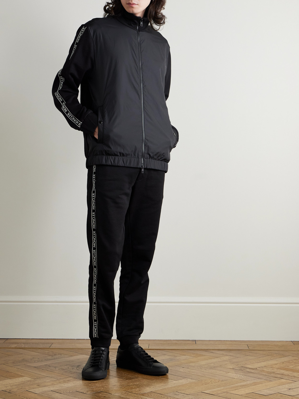 Moncler Logo-appliquéd Cotton-jersey And Shell Track Jacket In Black