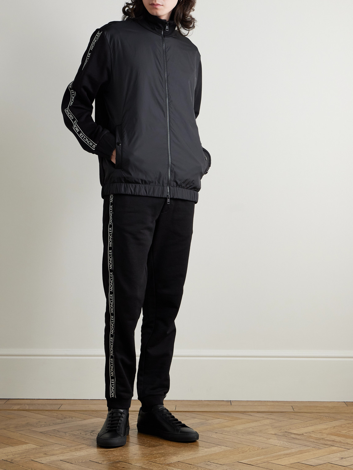 Shop Moncler Logo-appliquéd Cotton-jersey And Shell Track Jacket In Black