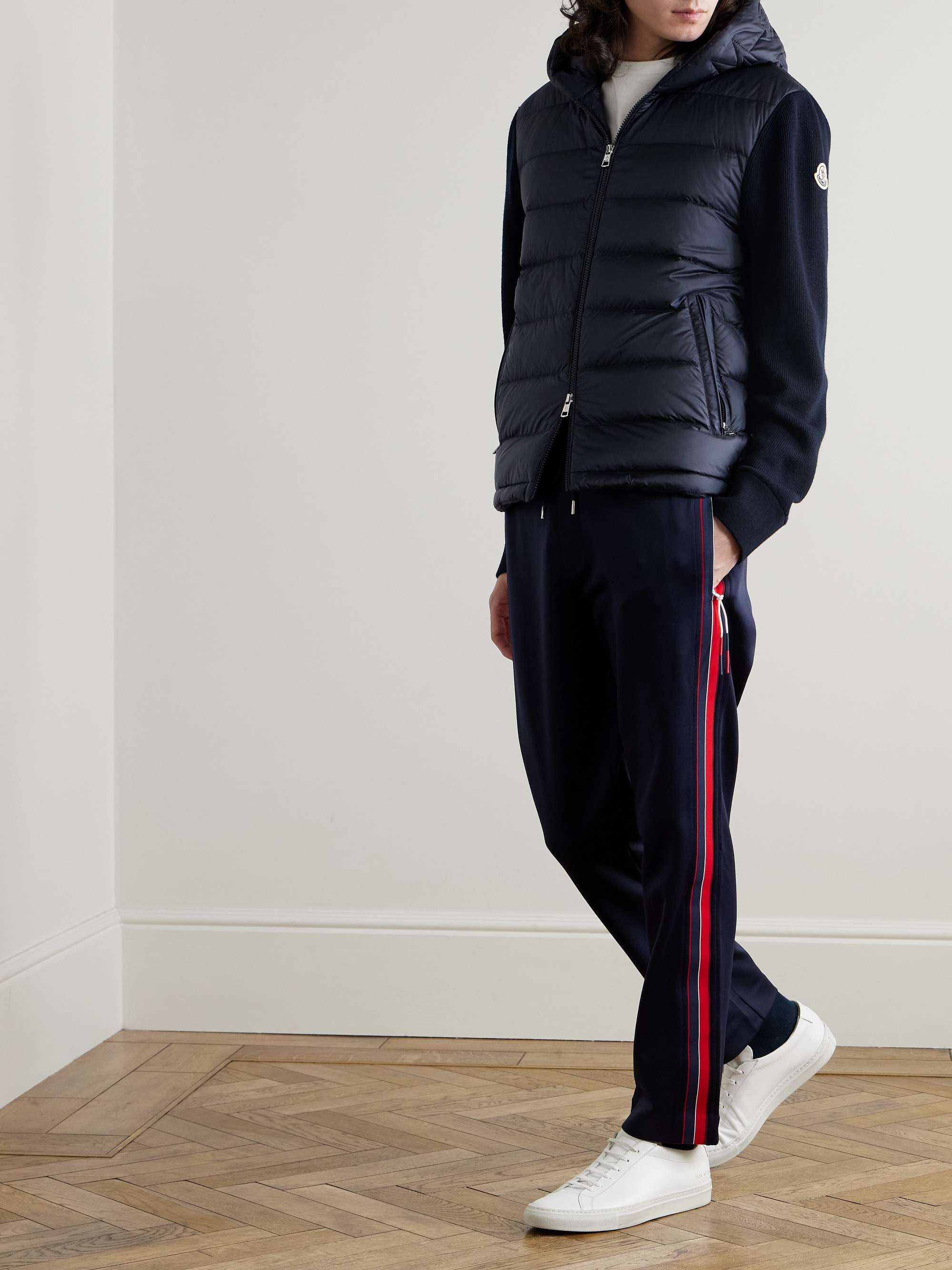 MONCLER Straight-Leg Striped Tech-Jersey Sweatpants