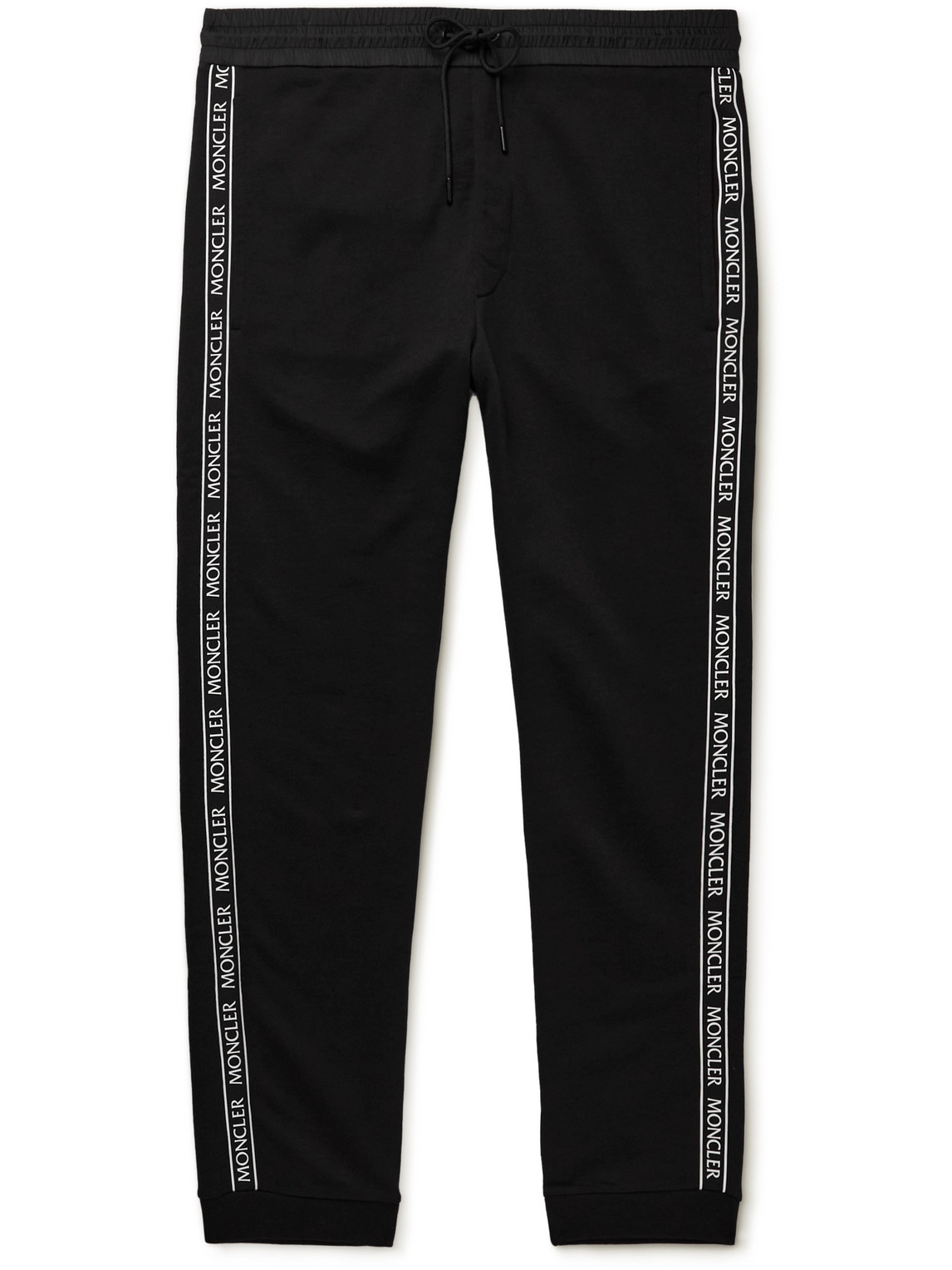 Moncler Slim-fit Tapered Logo-appliquéd Cotton-jersey Sweatpants In Black