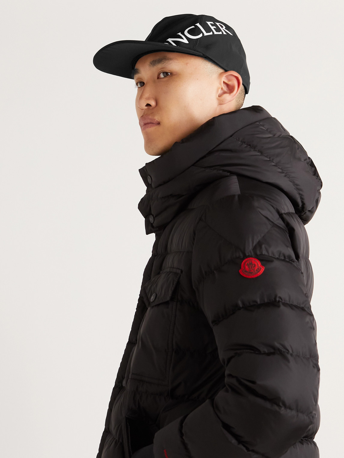 Shop Moncler Logo-print Shell Baseball Cap In Black