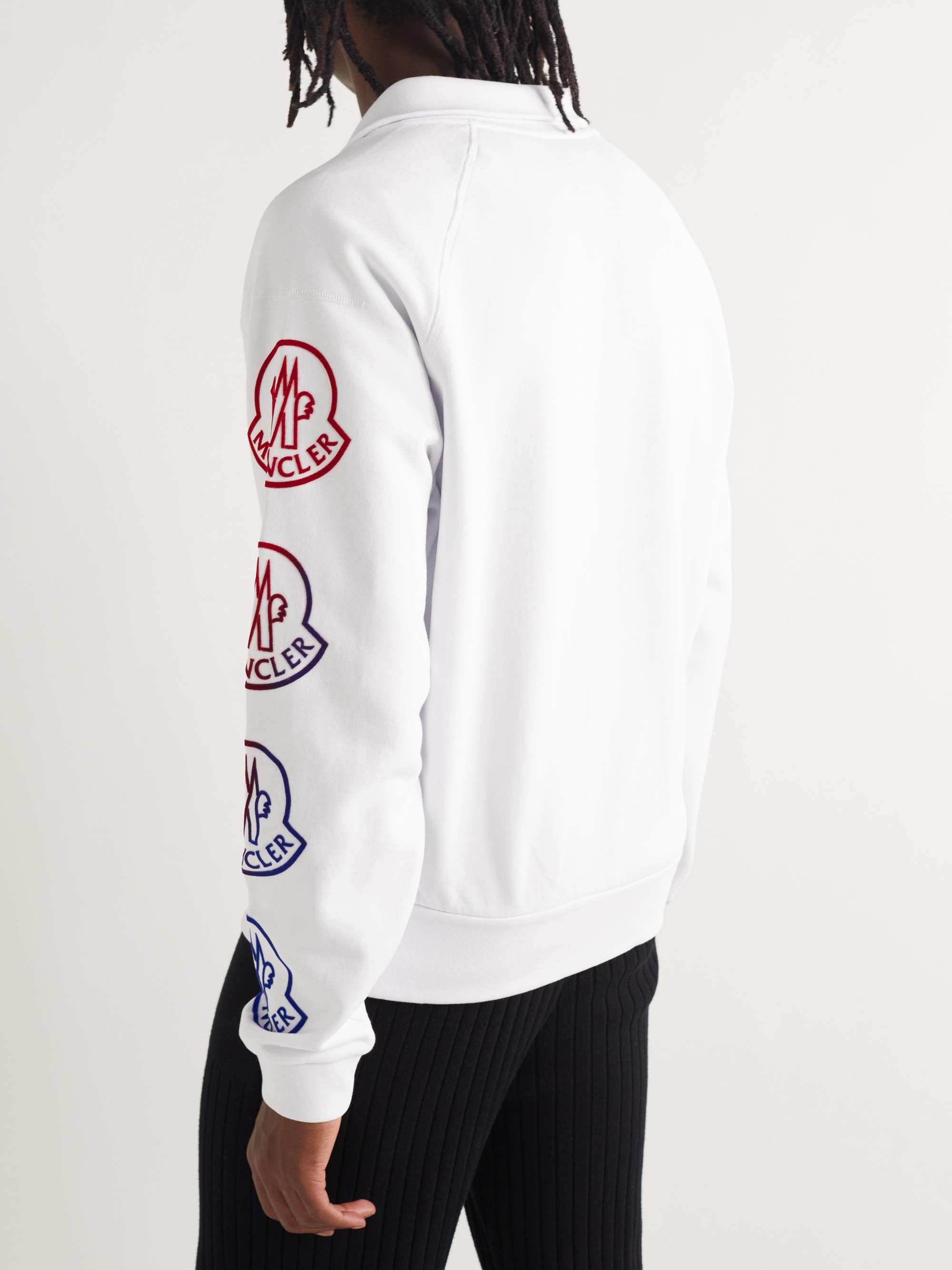 MONCLER Logo-Flocked Cotton-Jersey Zip-Up Sweatshirt