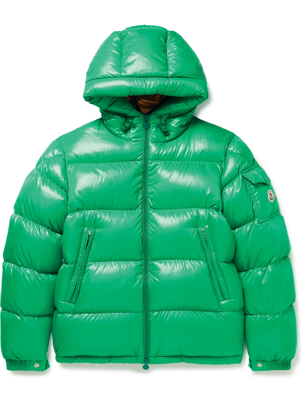 Shop Moncler Ecrins Quilted Shell Hooded Down Jacket In Green