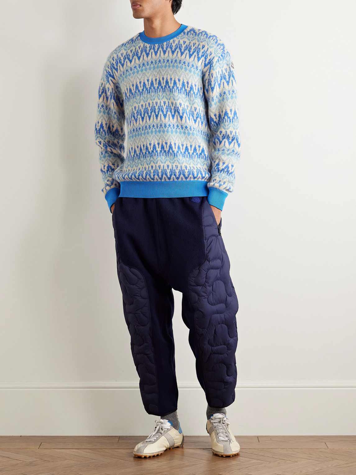 Moncler Fair Isle Crewneck Sweater In Blue