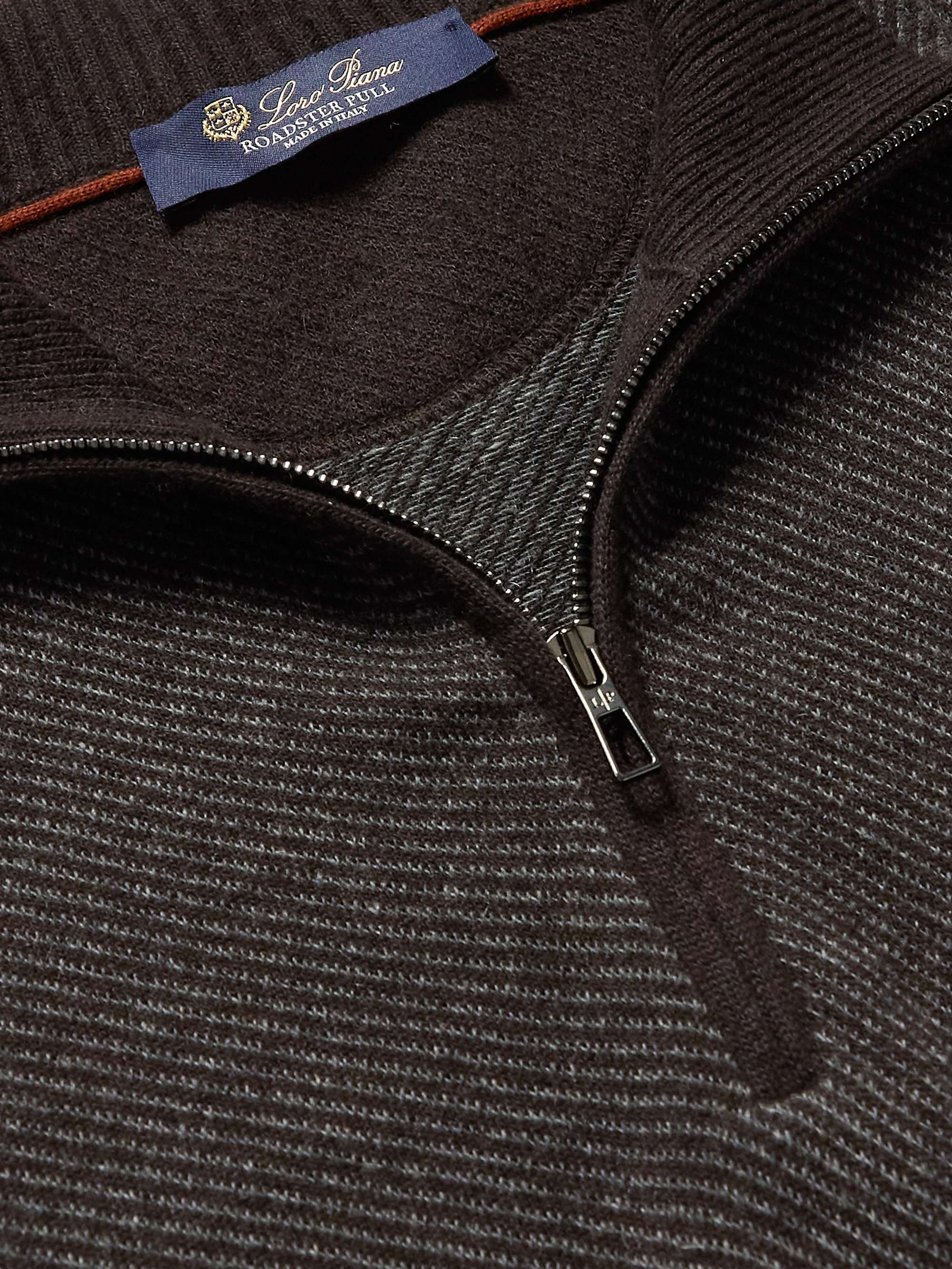 LORO PIANA Roadster Striped Cashmere Half-Zip Sweater