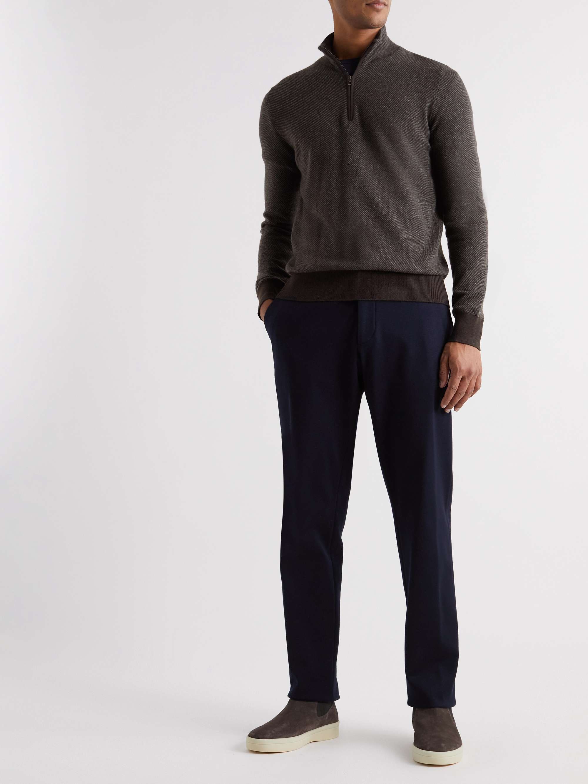 LORO PIANA Roadster Striped Cashmere Half-Zip Sweater