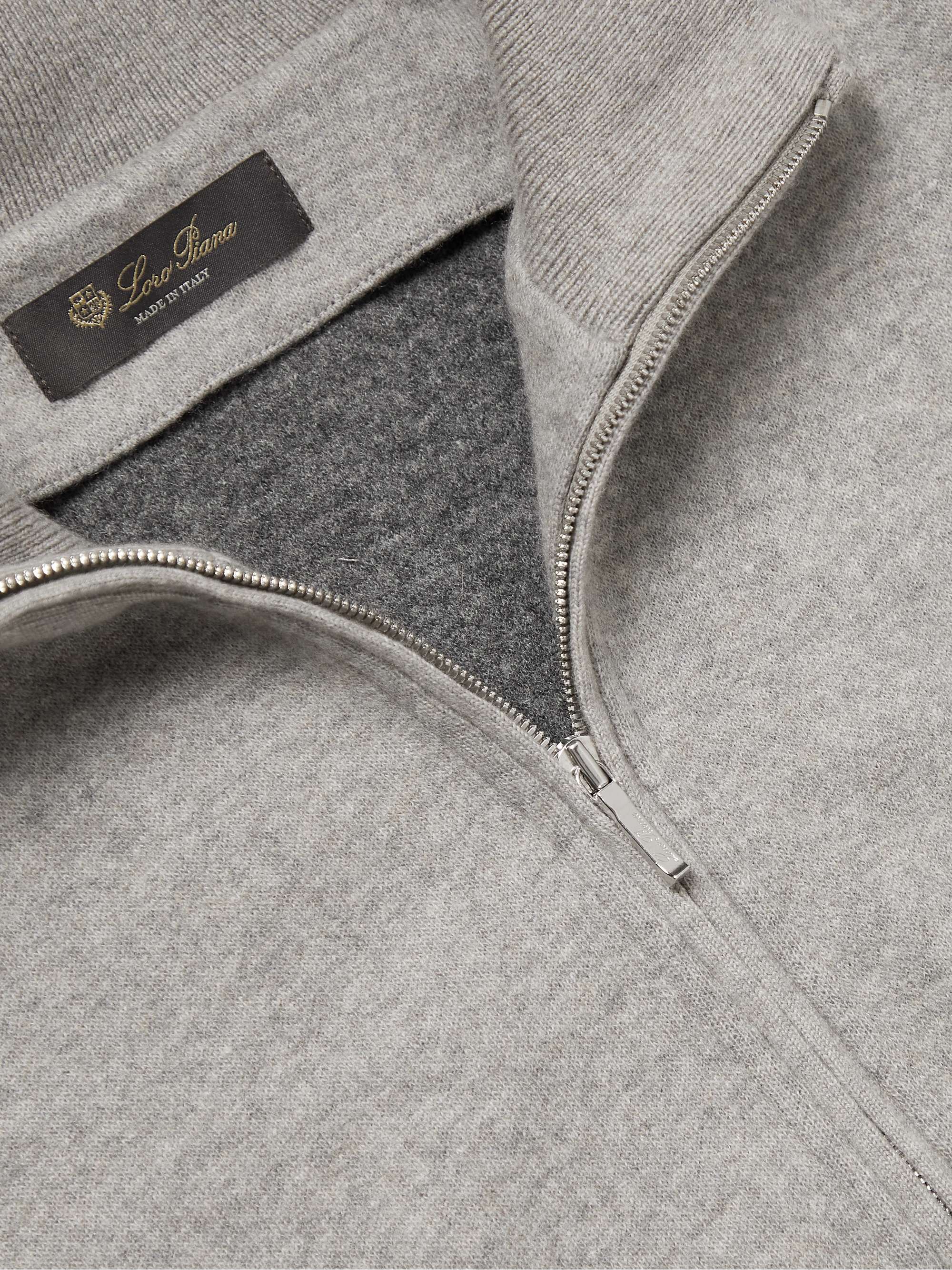 LORO PIANA Suede-Trimmed Cashmere-Blend Zip-Up Cardigan