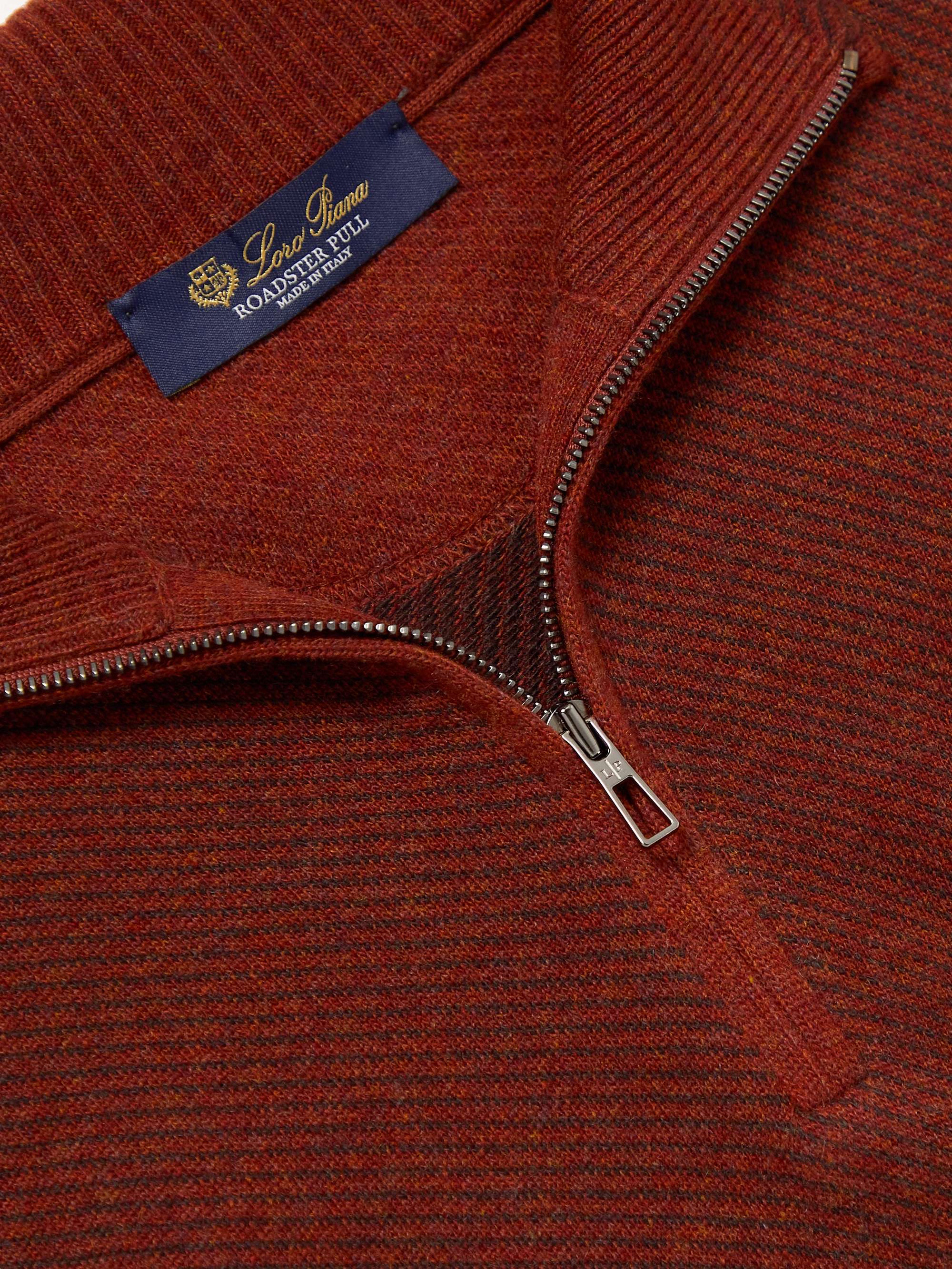 LORO PIANA Roadster Striped Cashmere Half-Zip Sweater