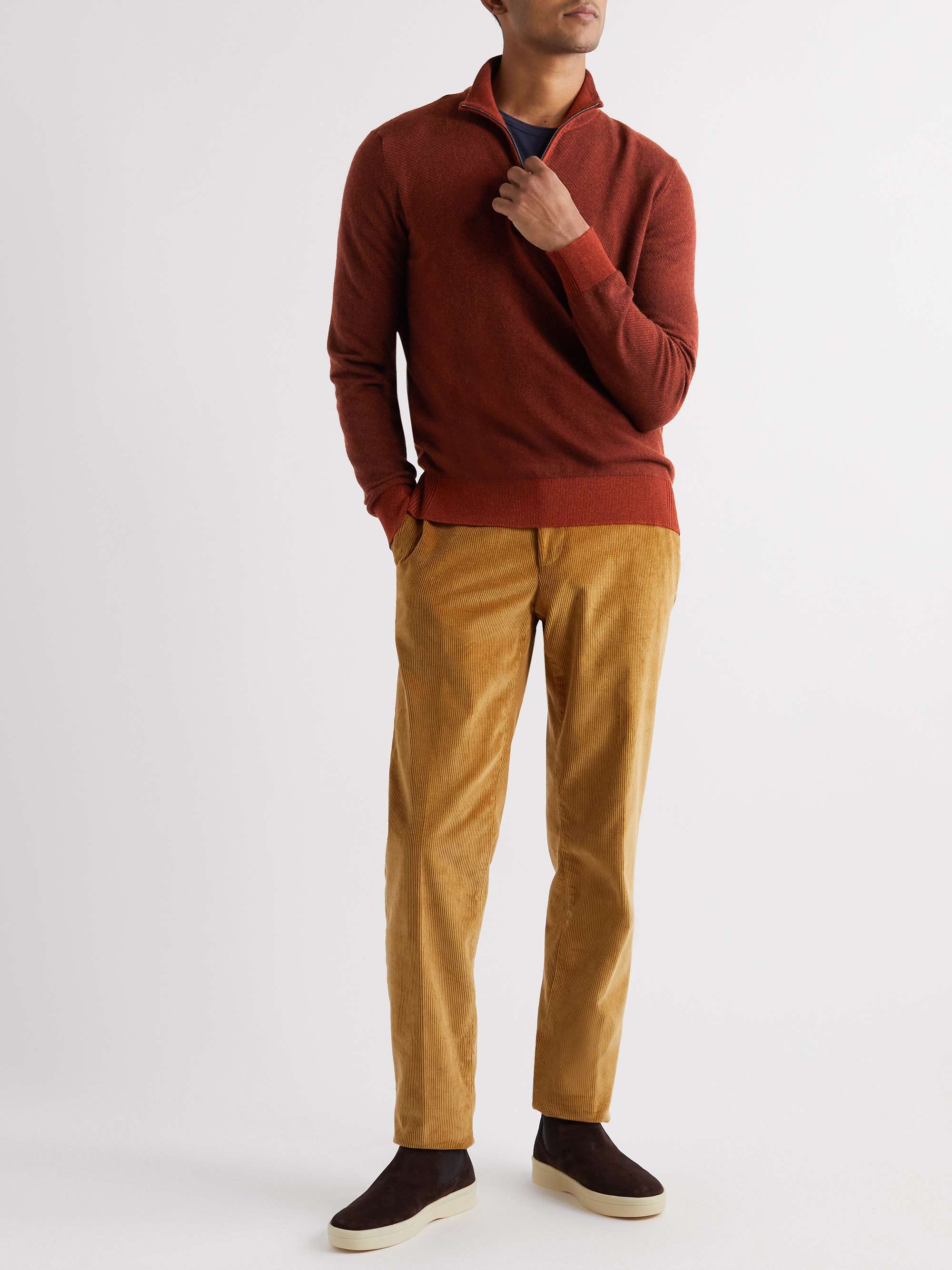 LORO PIANA Roadster Striped Cashmere Half-Zip Sweater