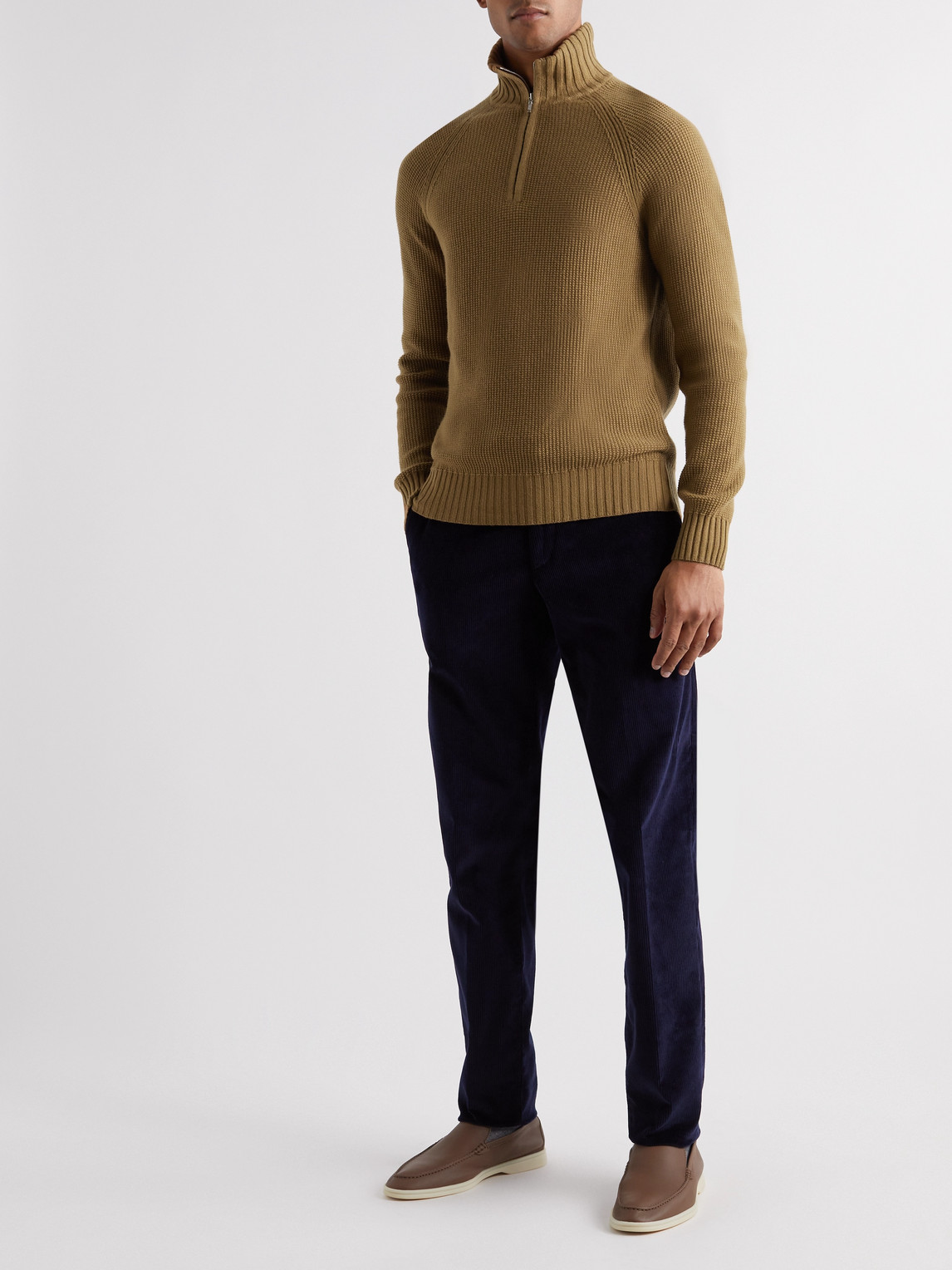 Shop Loro Piana Cashmere Half-zip Sweater In Brown