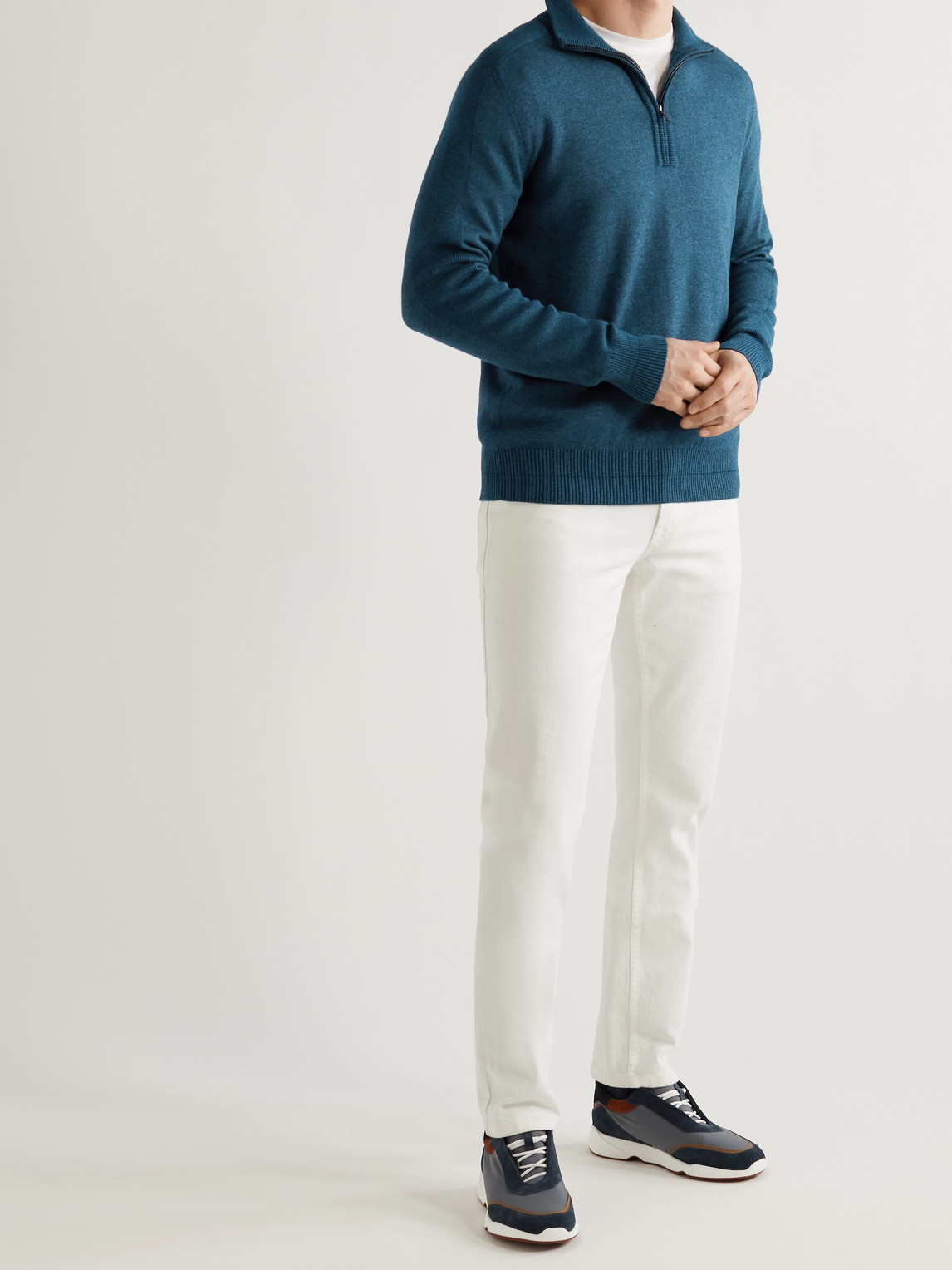 Shop Loro Piana Half-zip Cashmere And Silk-blend Sweater In Blue
