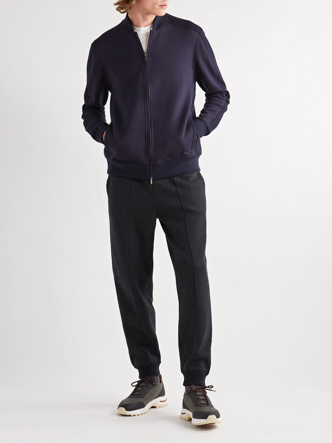 Shop Loro Piana Tapered Cashmere-blend Sweatpants In Blue