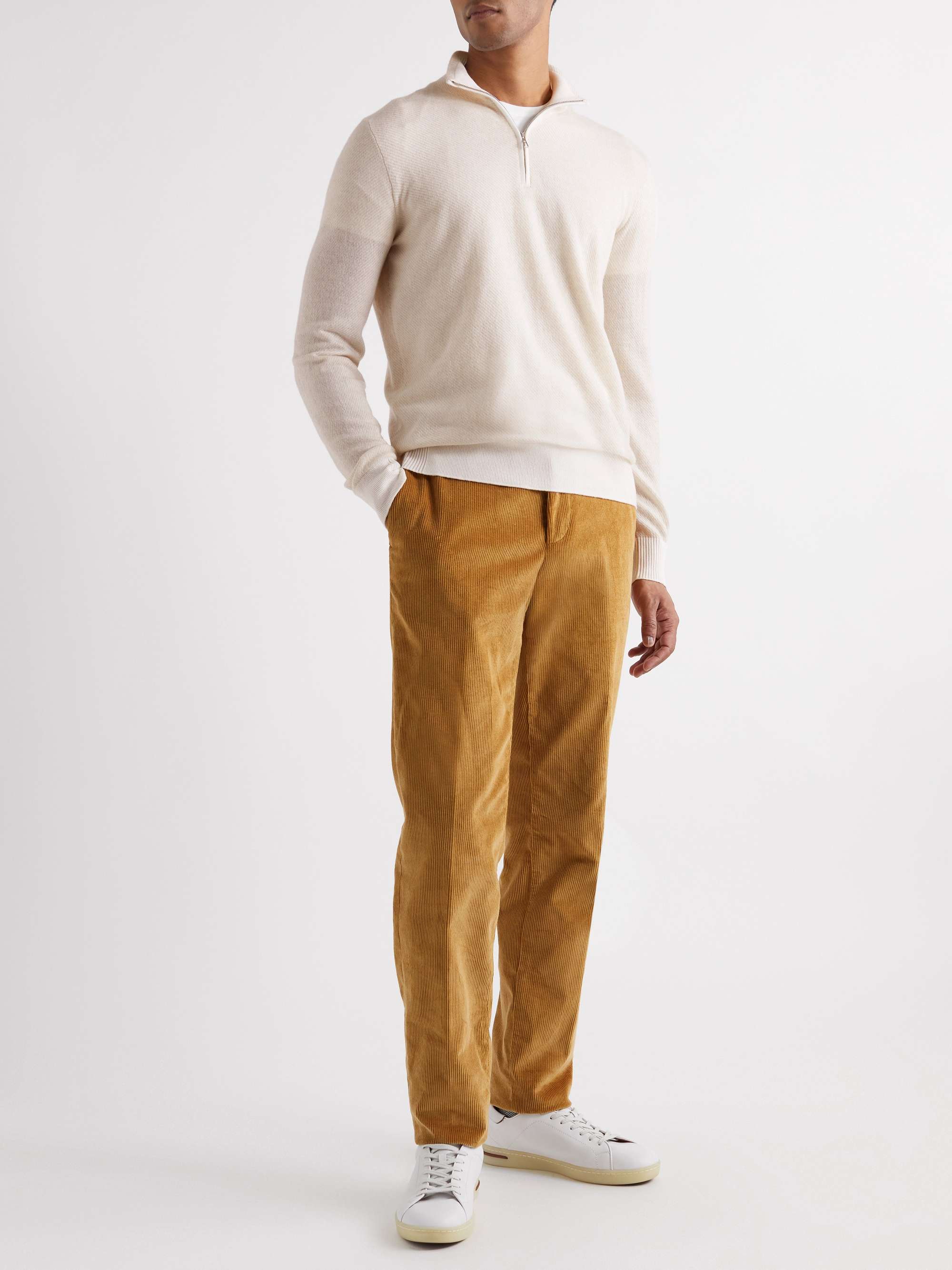 LORO PIANA Roadster Striped Cashmere Half-Zip Sweater