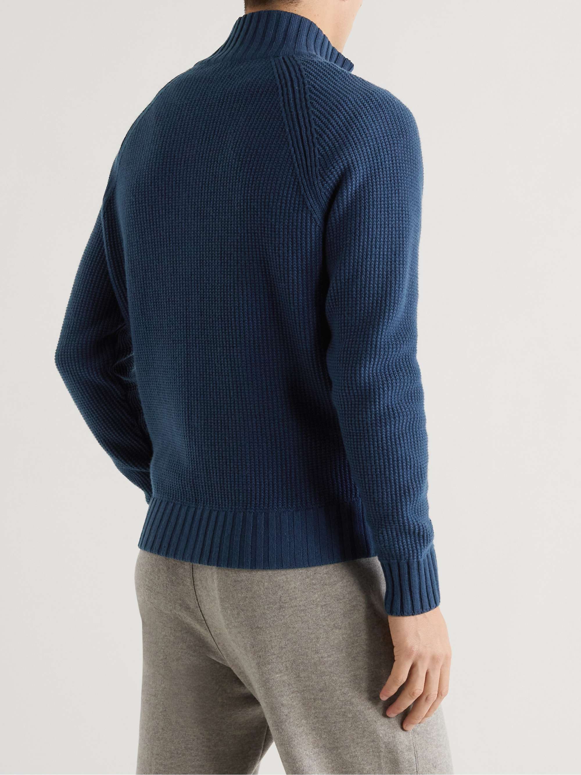LORO PIANA Waffle-Knit Cashmere Zip-Up Cardigan
