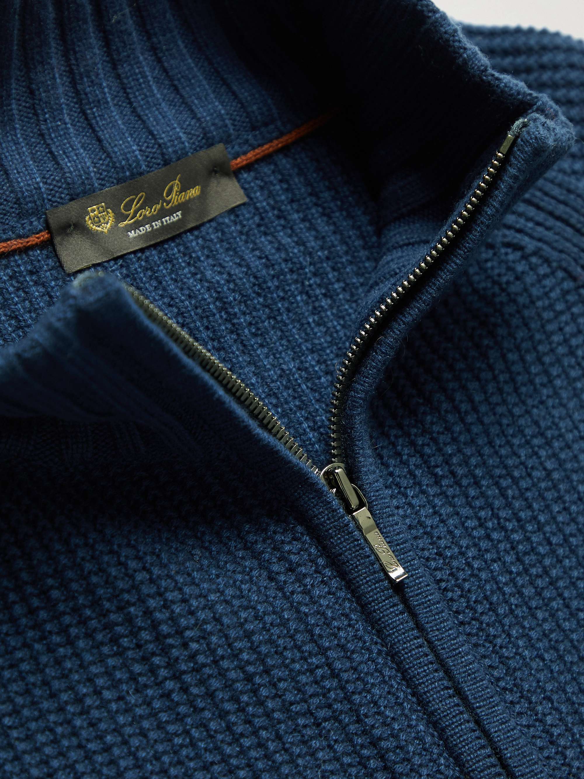 LORO PIANA Waffle-Knit Cashmere Zip-Up Cardigan