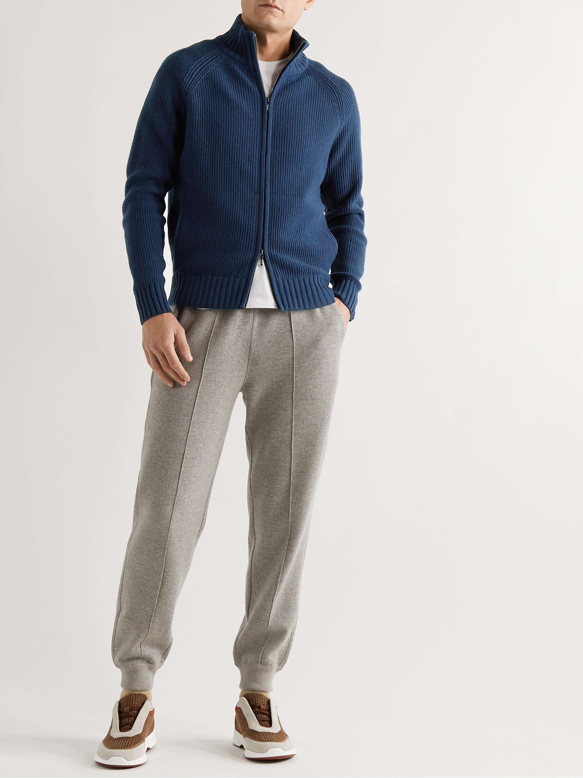 LORO PIANA Waffle-Knit Cashmere Zip-Up Cardigan