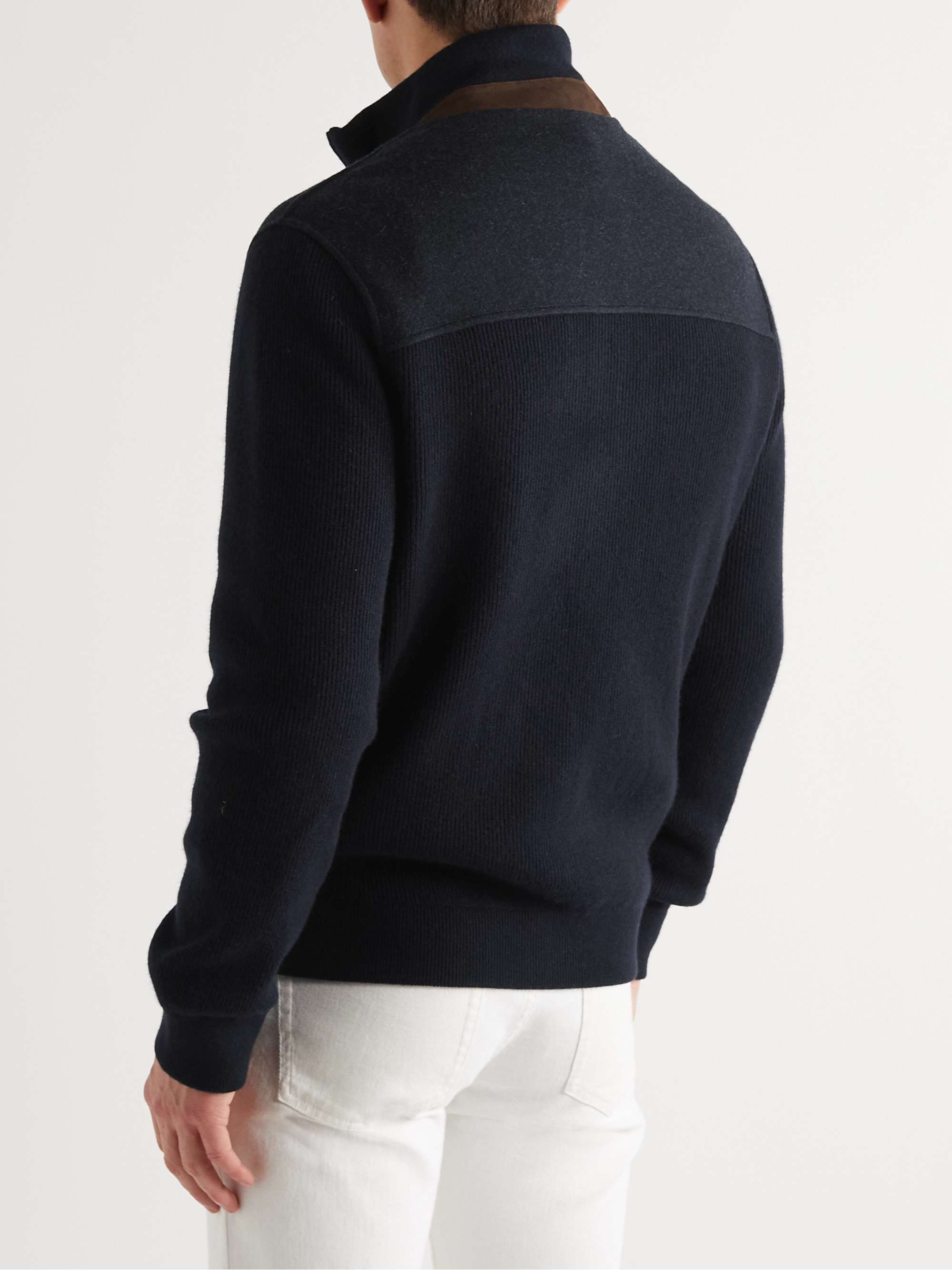 LORO PIANA Helmwood Suede-Trimmed Cashmere-Blend Zip-Up Cardigan