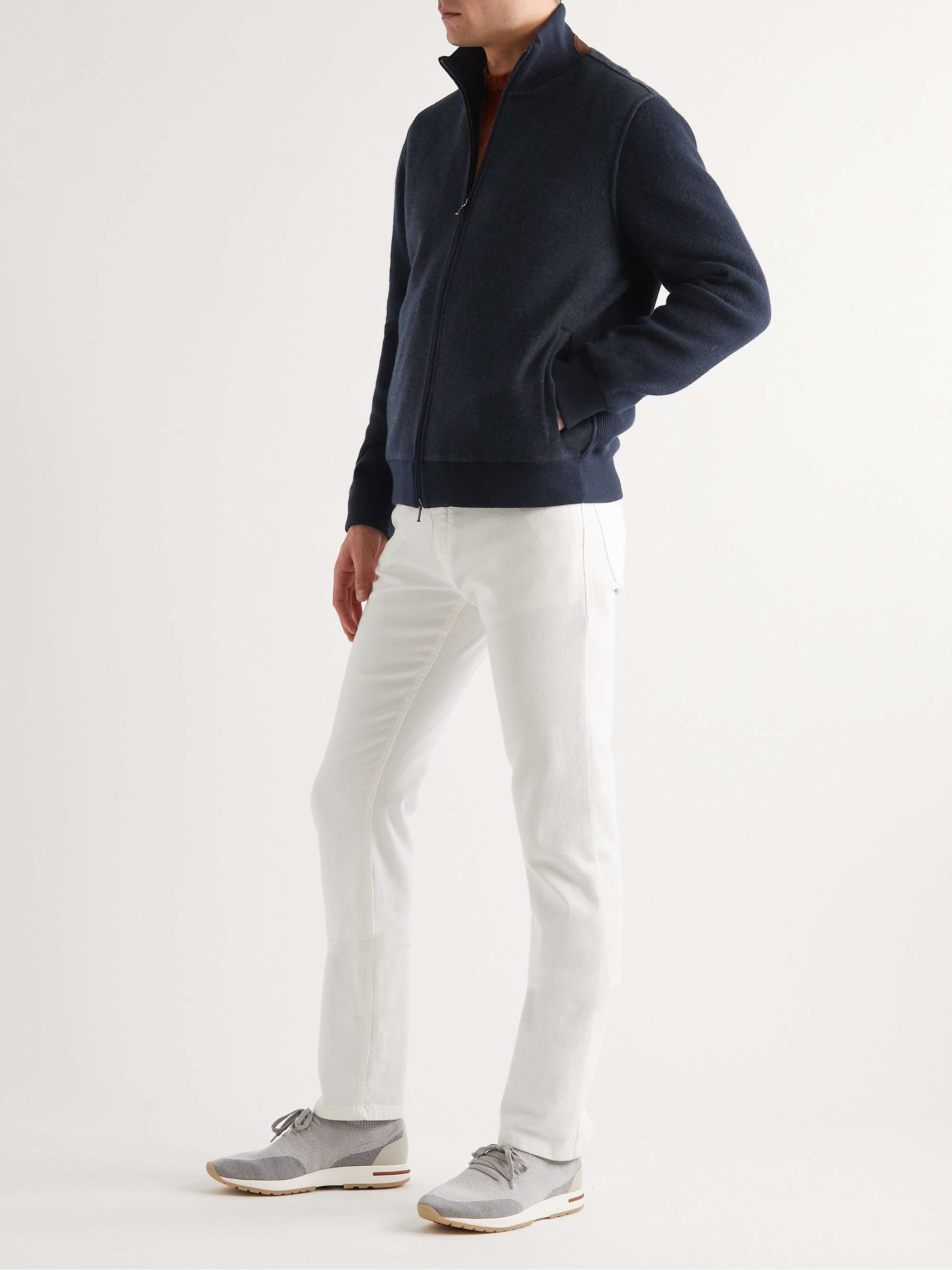LORO PIANA Helmwood Suede-Trimmed Cashmere-Blend Zip-Up Cardigan