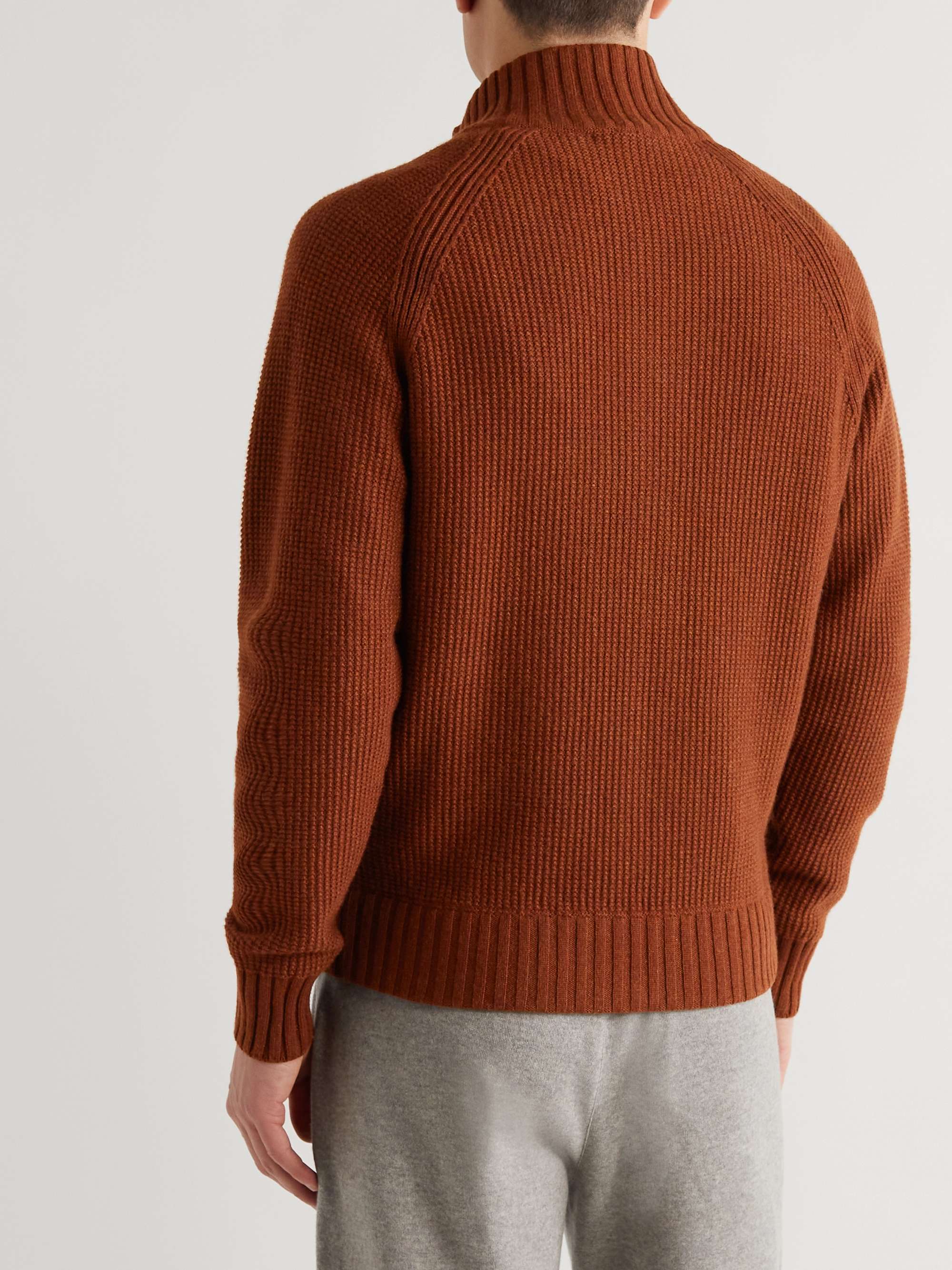 LORO PIANA Waffle-Knit Cashmere Zip-Up Cardigan