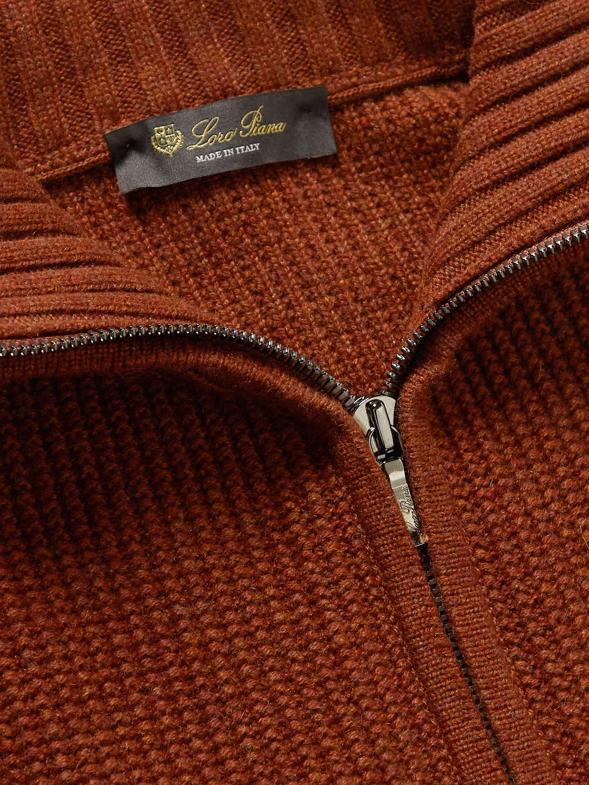 LORO PIANA Waffle-Knit Cashmere Zip-Up Cardigan