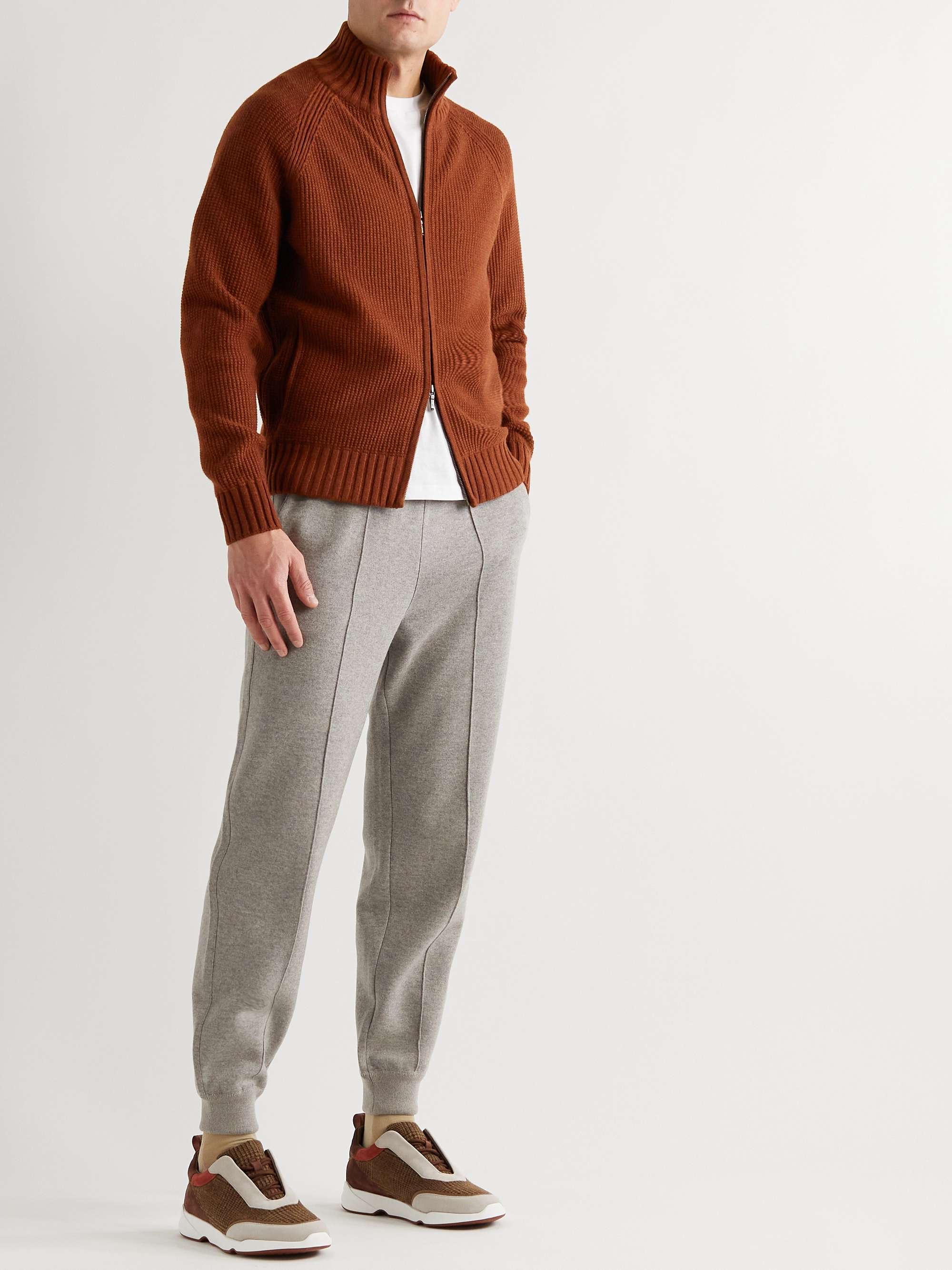 LORO PIANA Waffle-Knit Cashmere Zip-Up Cardigan