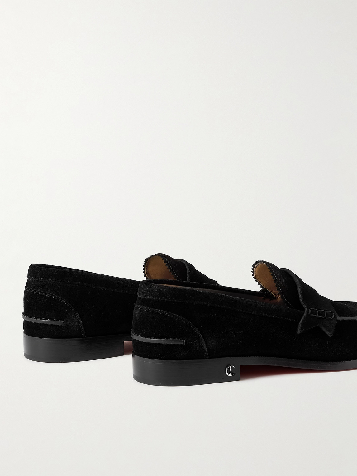 Shop Christian Louboutin No Penny Suede Loafers In Black