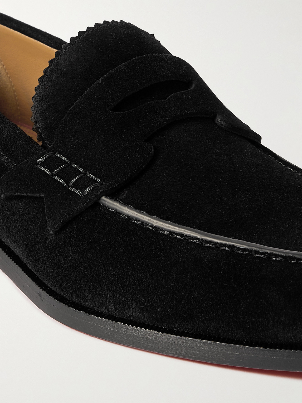 Shop Christian Louboutin No Penny Suede Loafers In Black