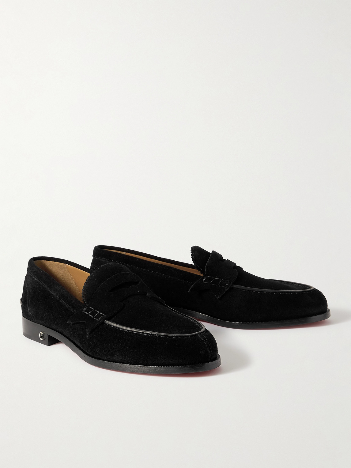 Shop Christian Louboutin No Penny Suede Loafers In Black