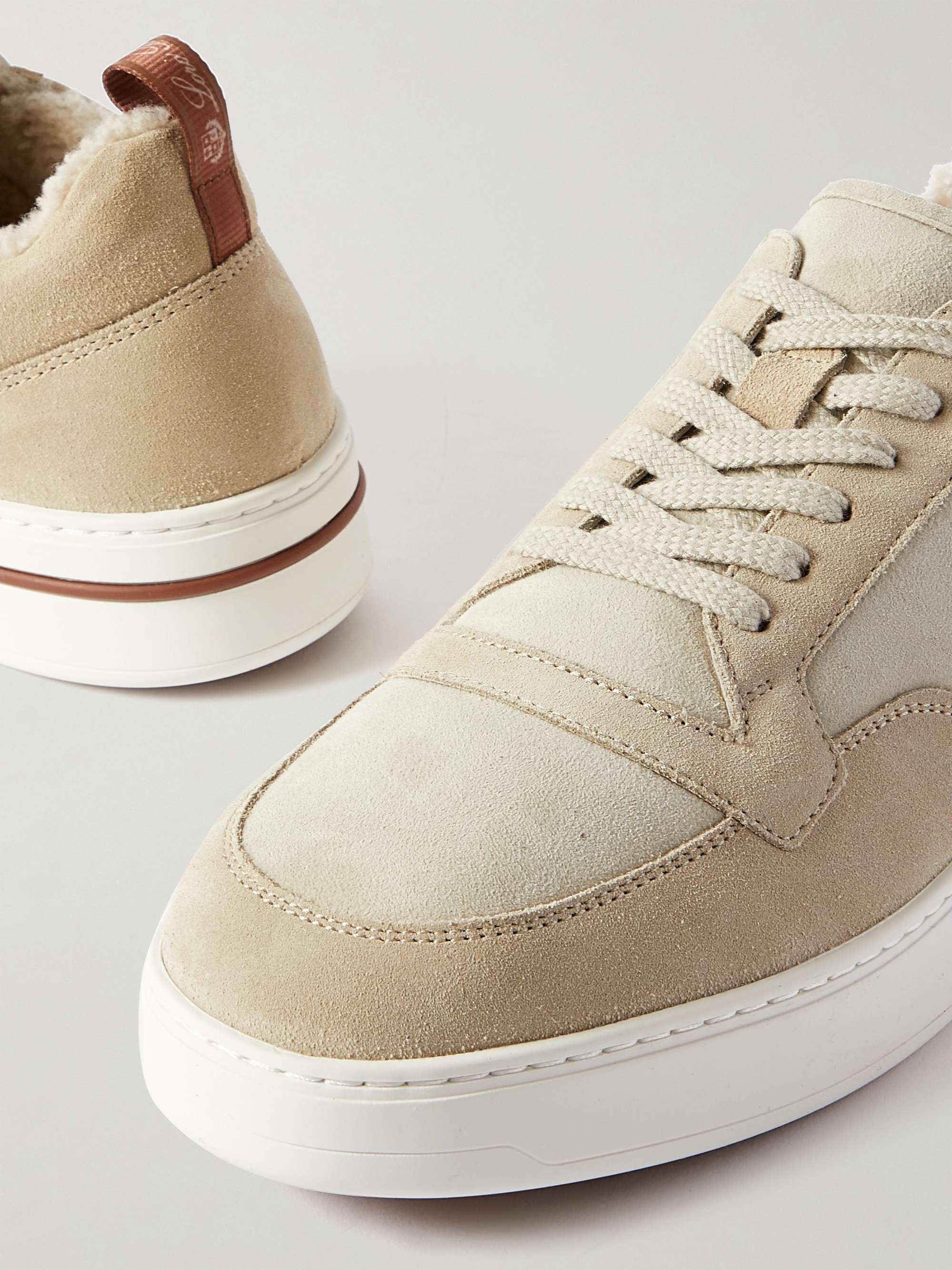 LORO PIANA Newport Suede-Trimmed Leather Sneakers