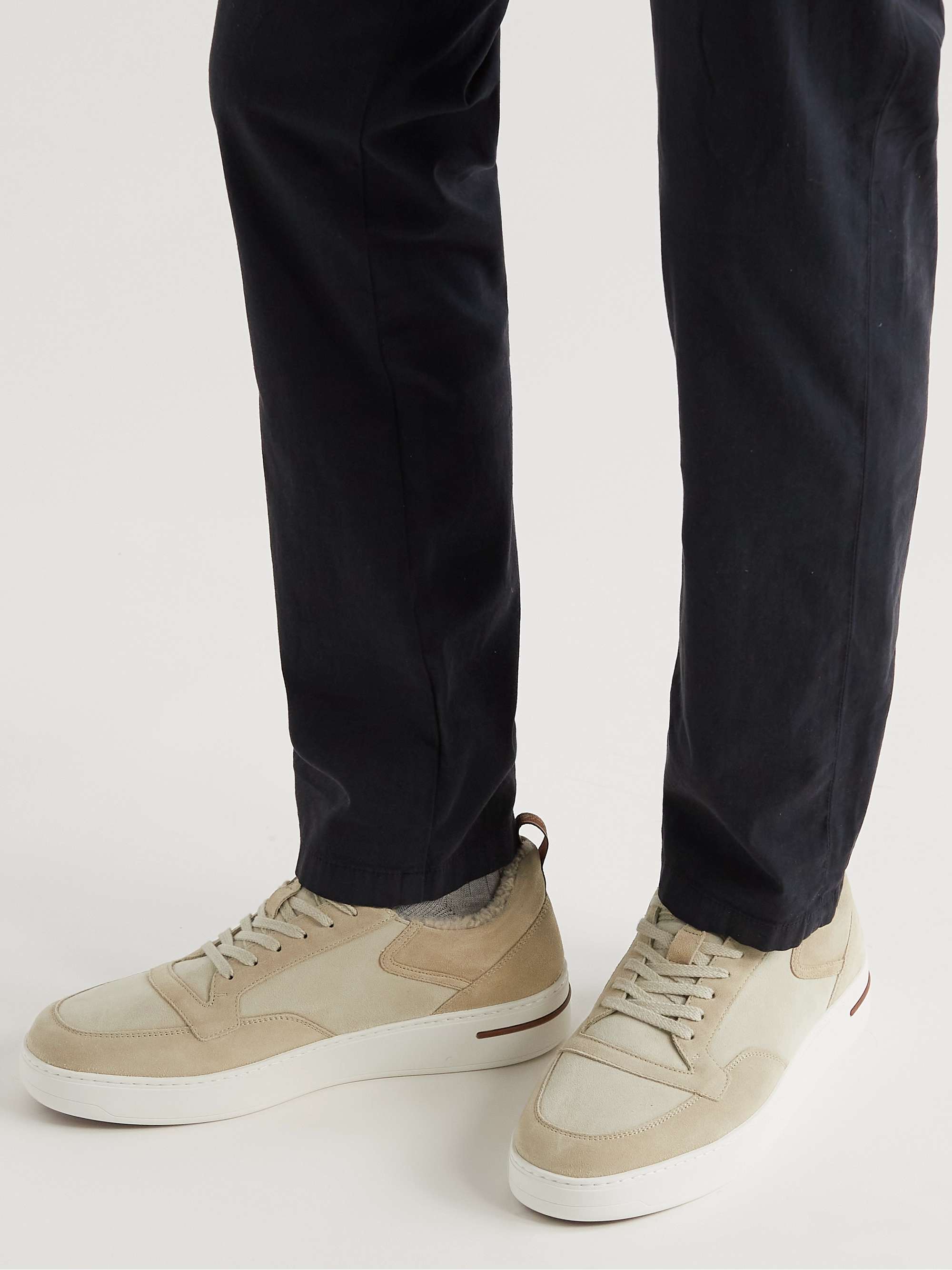 LORO PIANA Newport Suede-Trimmed Leather Sneakers