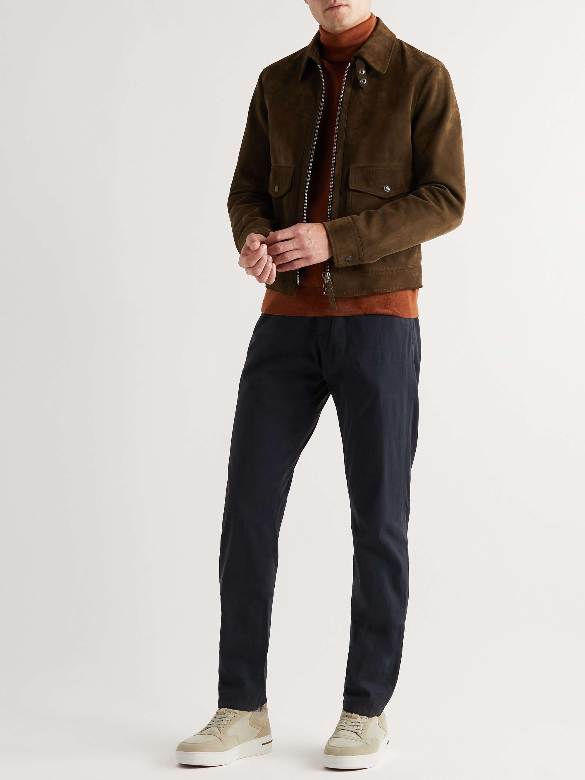 LORO PIANA Newport Suede-Trimmed Leather Sneakers