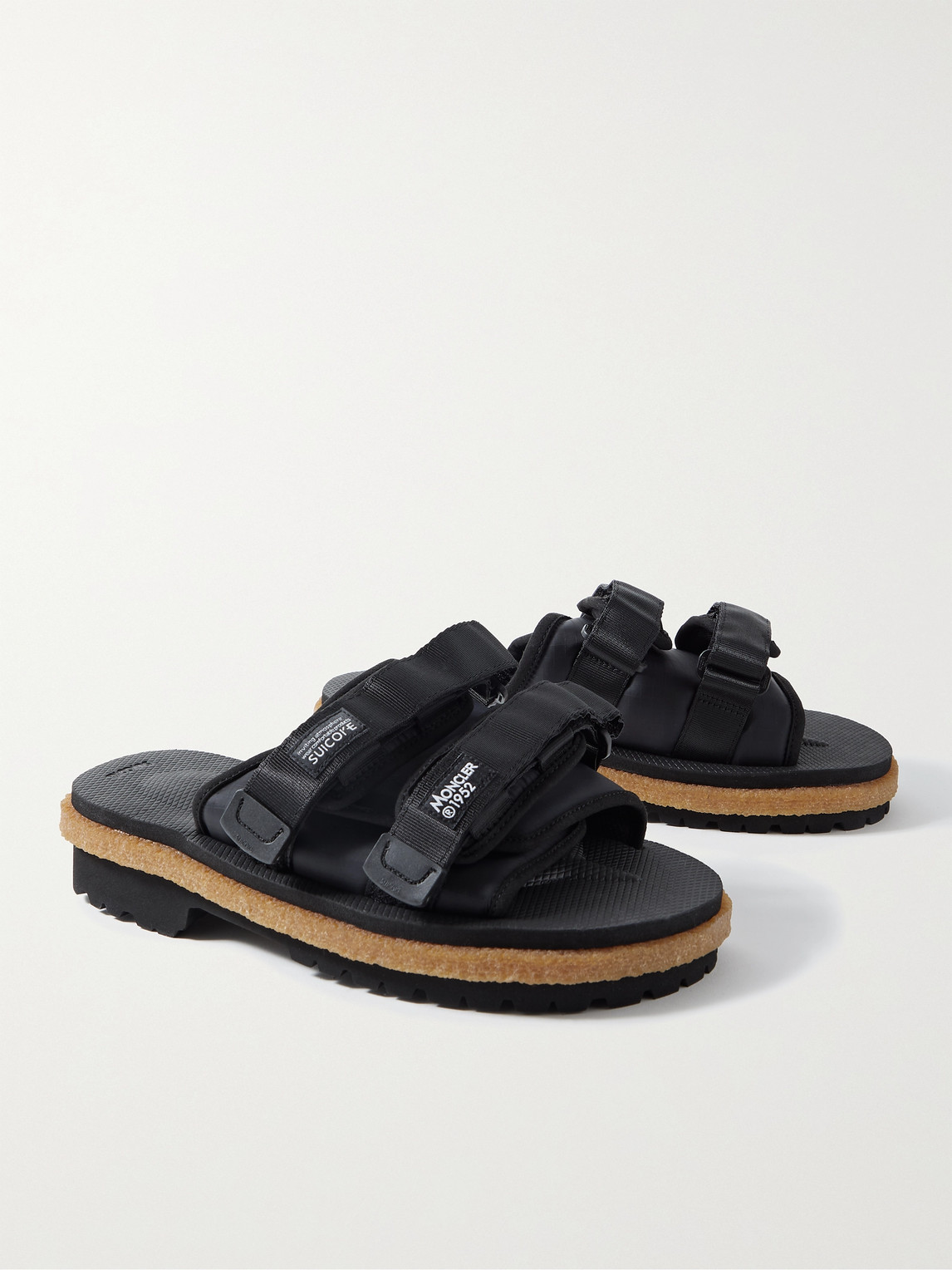 MONCLER GENIUS SUICOKE 2 MONCLER 1952 MOTO MOUNTAIN RIPSTOP AND RUBBER SLIDES