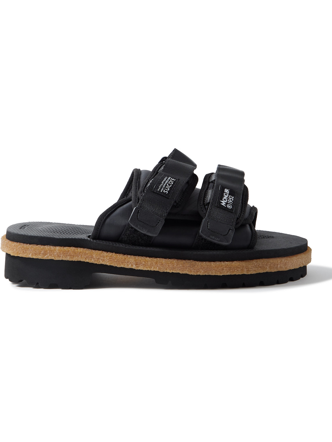 MONCLER GENIUS SUICOKE 2 MONCLER 1952 MOTO MOUNTAIN RIPSTOP AND RUBBER SLIDES