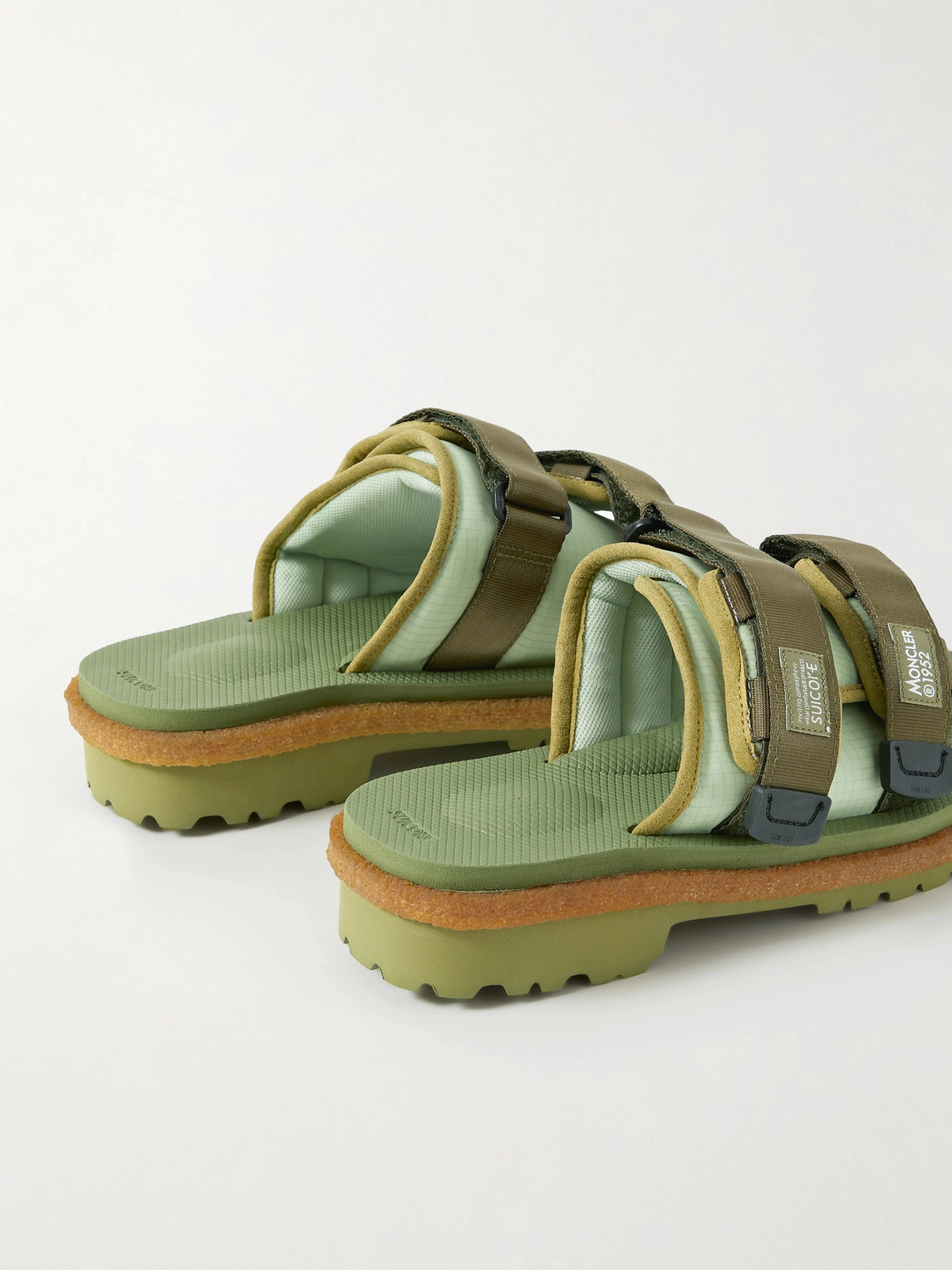 Shop Moncler Genius Suicoke 2 Moncler 1952 Moto Mountain Ripstop And Rubber Slides In Green