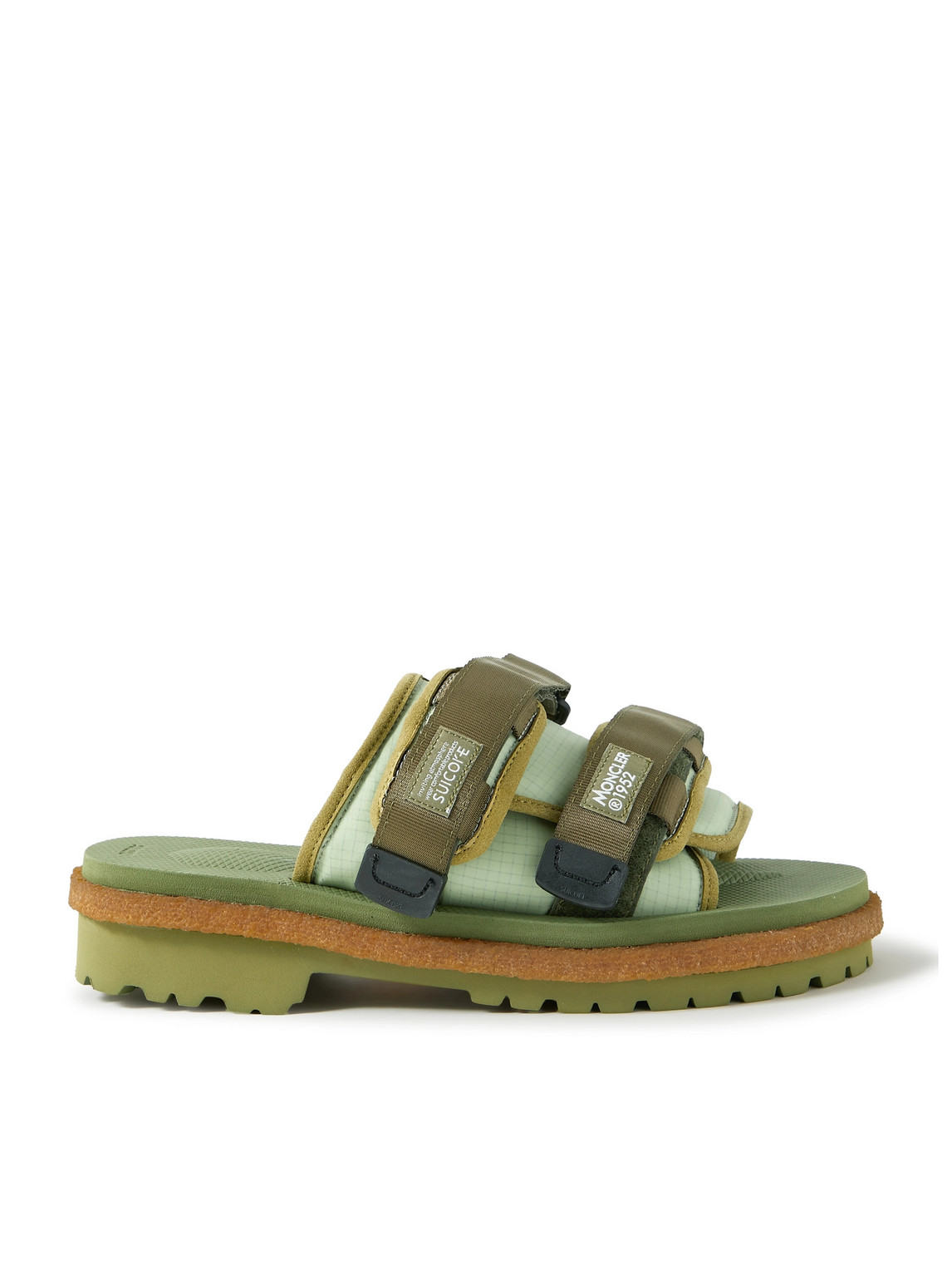 Shop Moncler Genius Suicoke 2 Moncler 1952 Moto Mountain Ripstop And Rubber Slides In Green