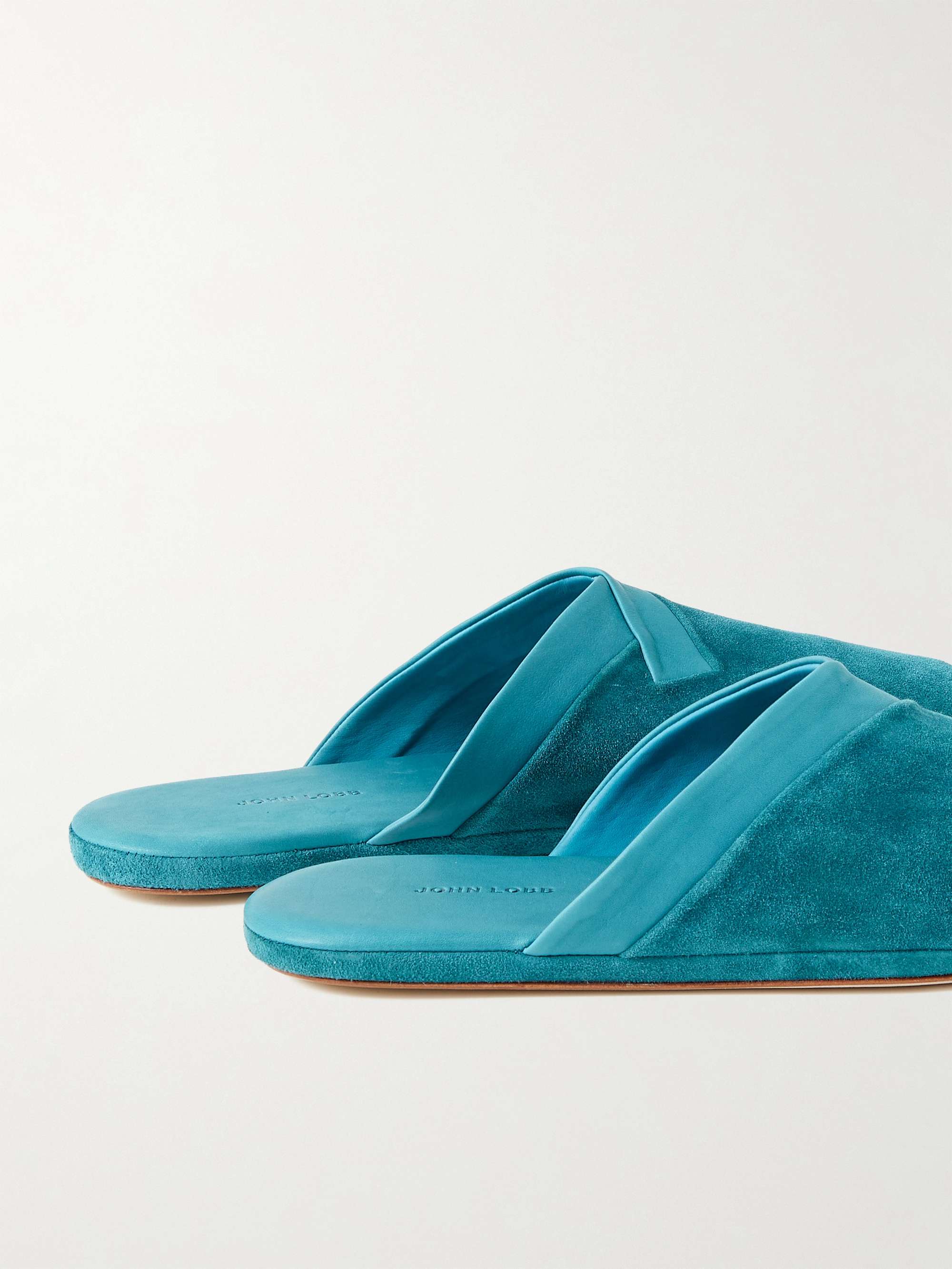 JOHN LOBB Knighton Leather-Trimmed Suede Slippers