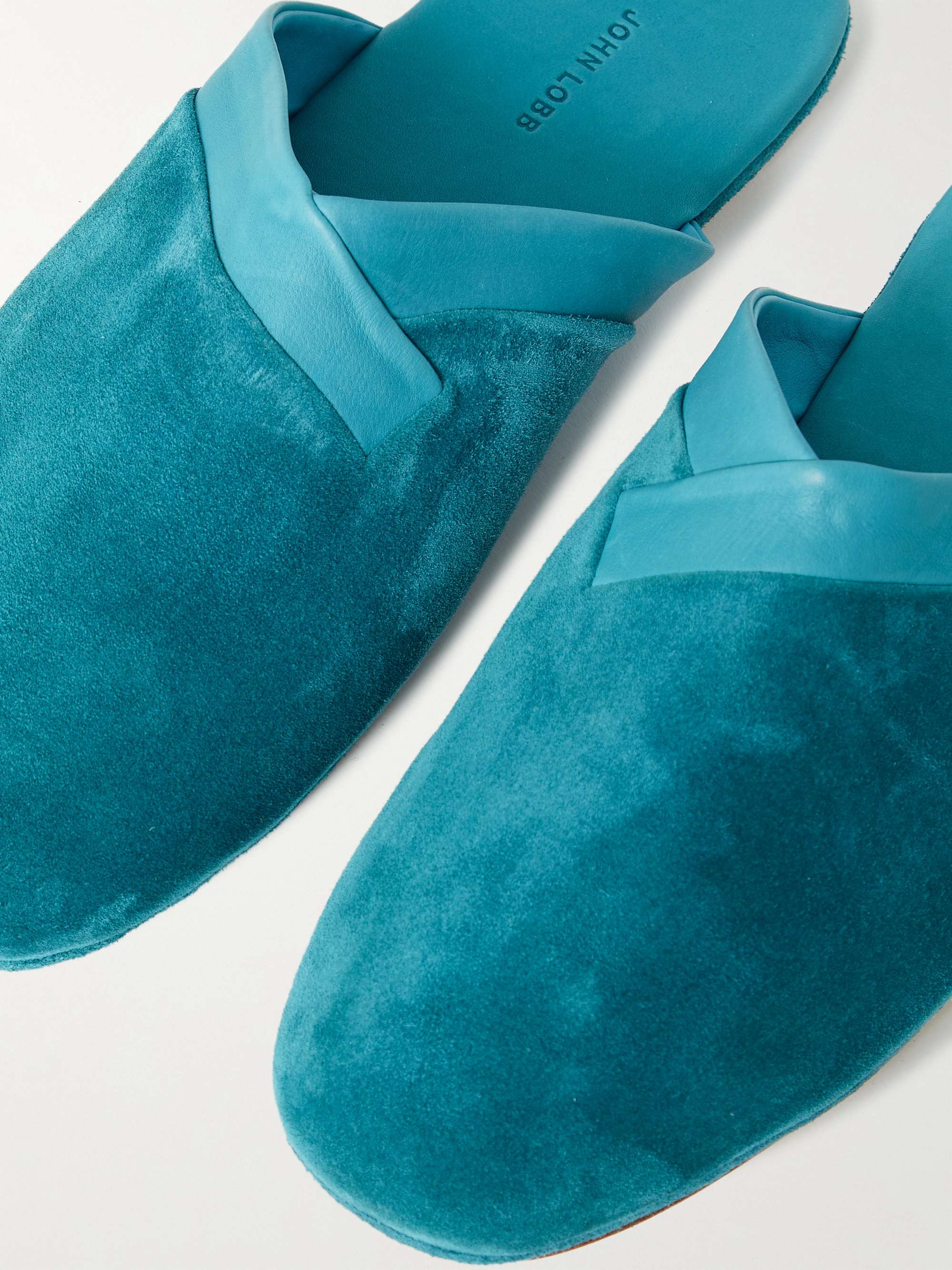 JOHN LOBB Knighton Leather-Trimmed Suede Slippers