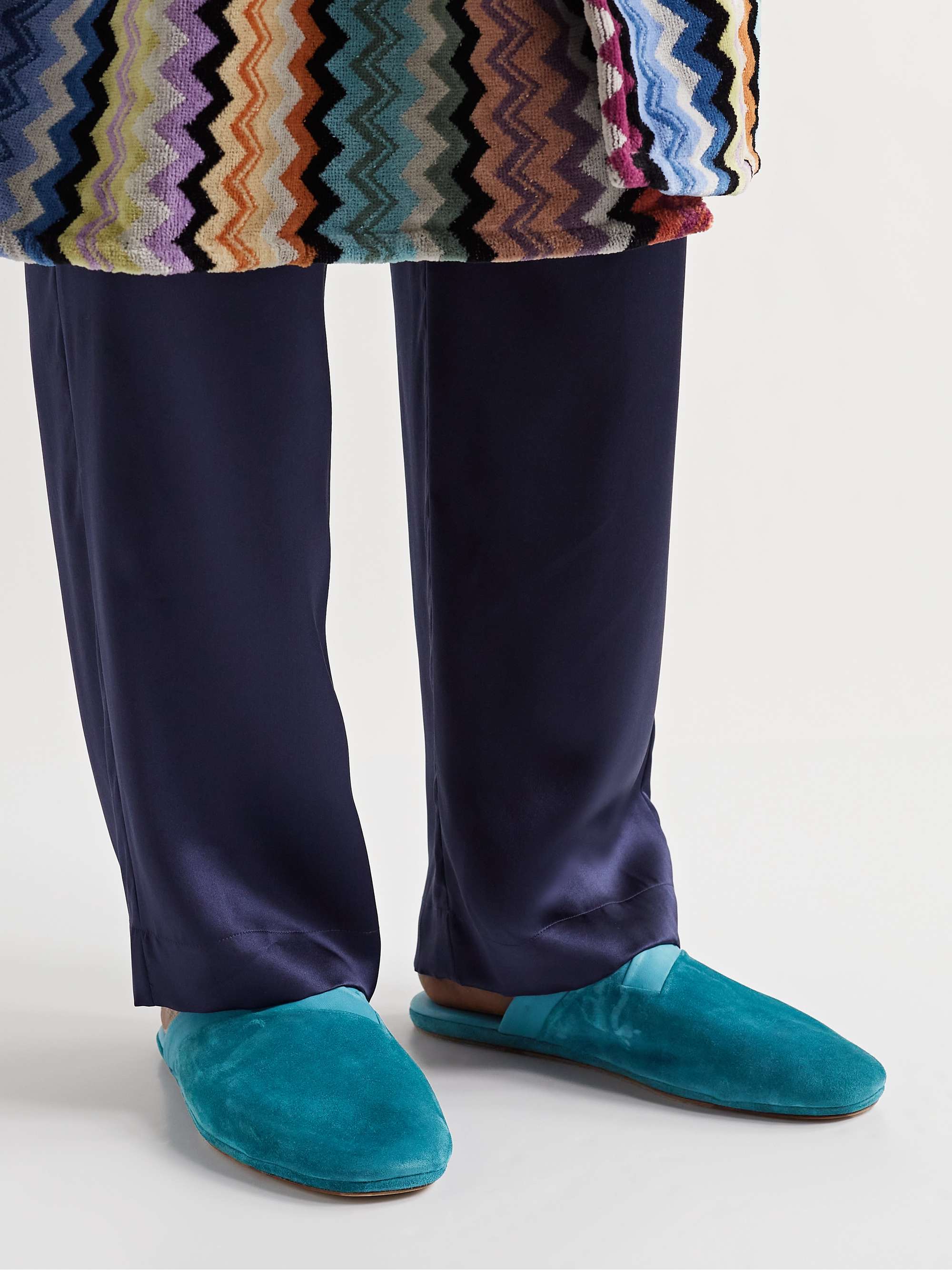 JOHN LOBB Knighton Leather-Trimmed Suede Slippers
