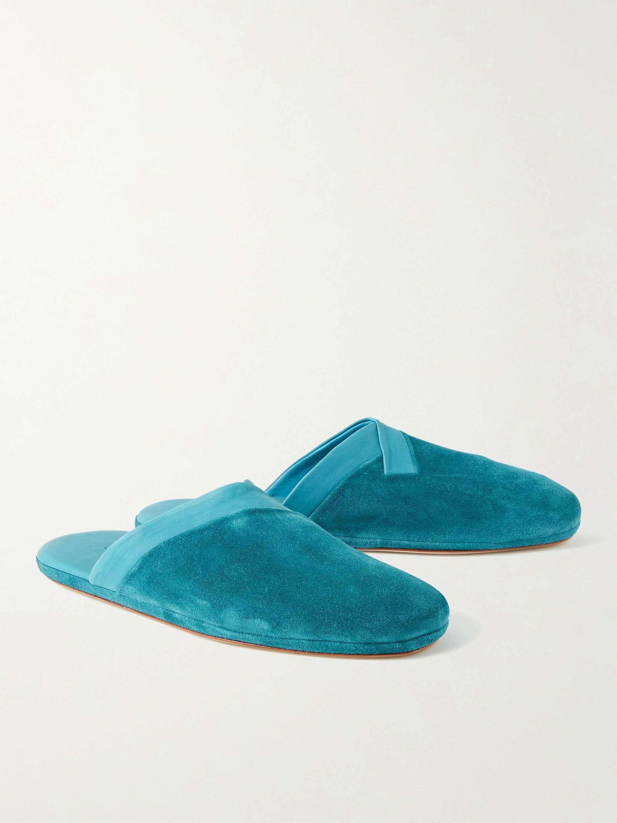 JOHN LOBB Knighton Leather-Trimmed Suede Slippers