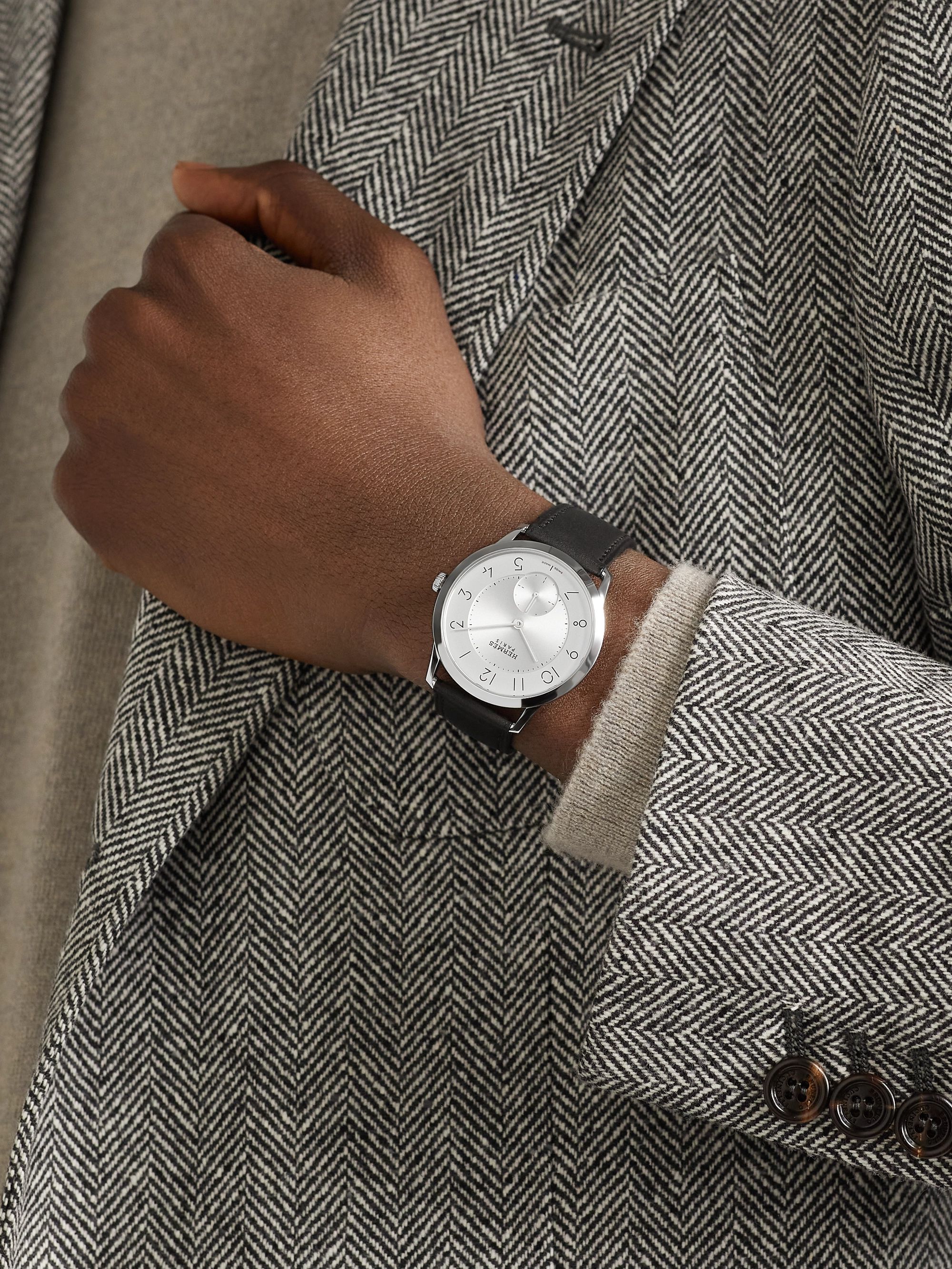 HERMÈS TIMEPIECES Slim d'Hermès Acier Automatic 39.5mm Stainless Steel and Leather Watch, Ref. No. 052839WW00