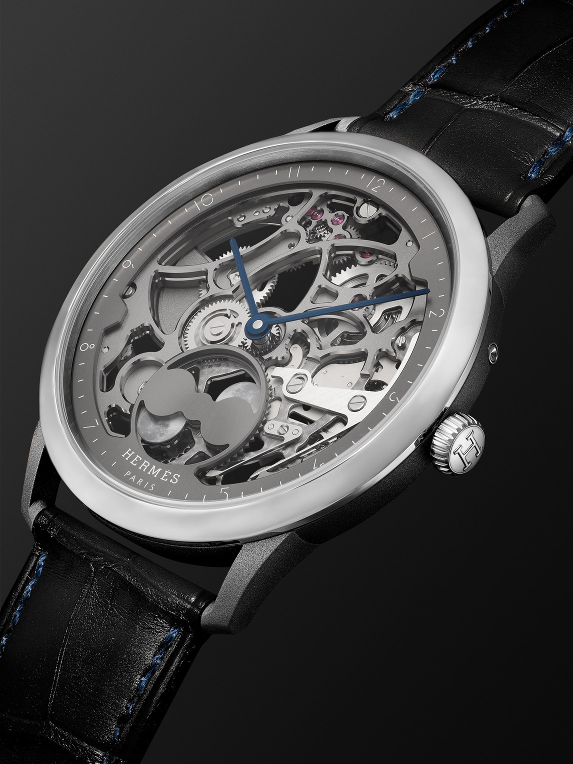  Hermès Timepieces - Slim D'hermès Squelette Lune 39.5mm Automatic Titanium And Alligator Watch, Ref. No. 053606ww00 - Men - Black 