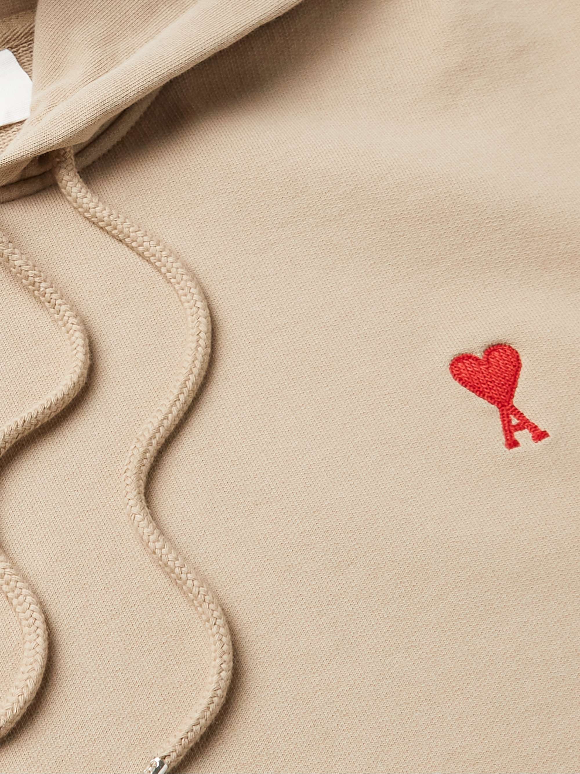 AMI PARIS Logo-Embroidered Organic Cotton-Jersey Hoodie