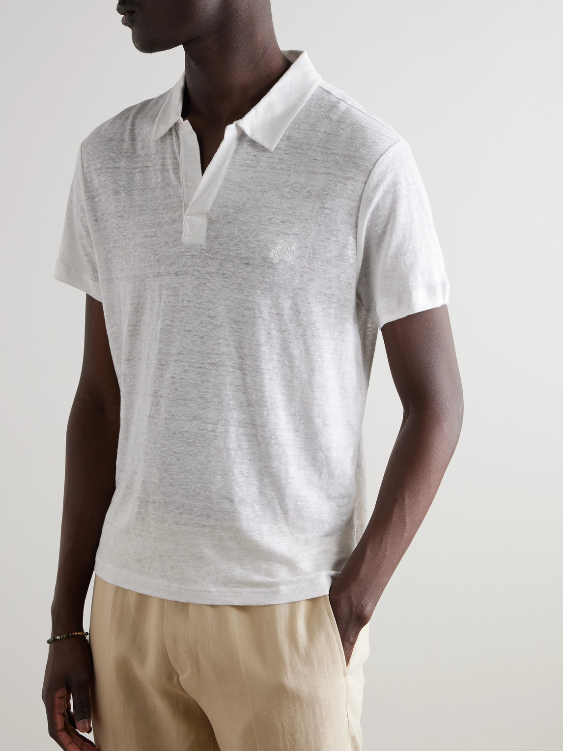 Vilebrequin Regular Fit Short Sleeve Linen Polo Shirt In White
