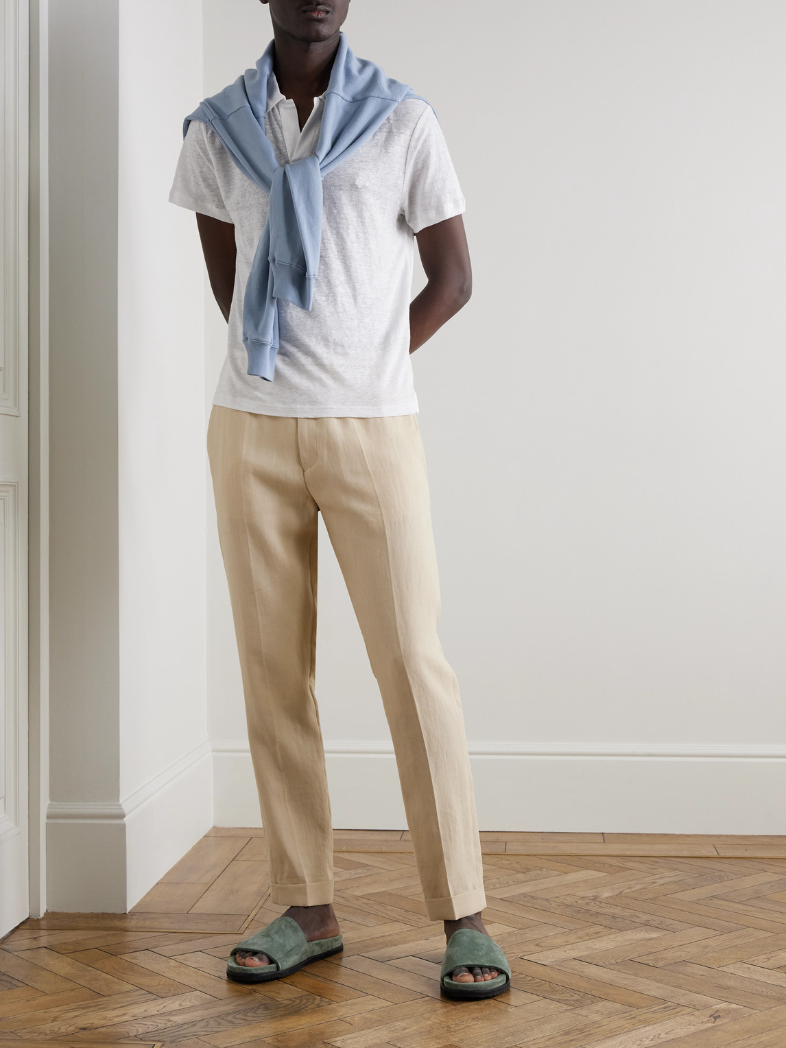 Vilebrequin Regular Fit Short Sleeve Linen Polo Shirt In White